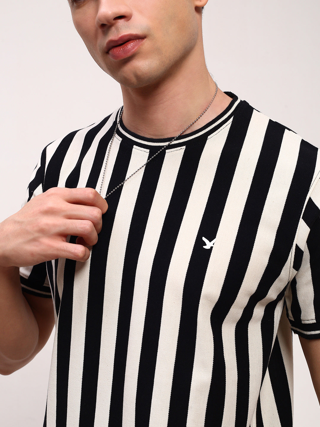 Men Black Striped T Shirt