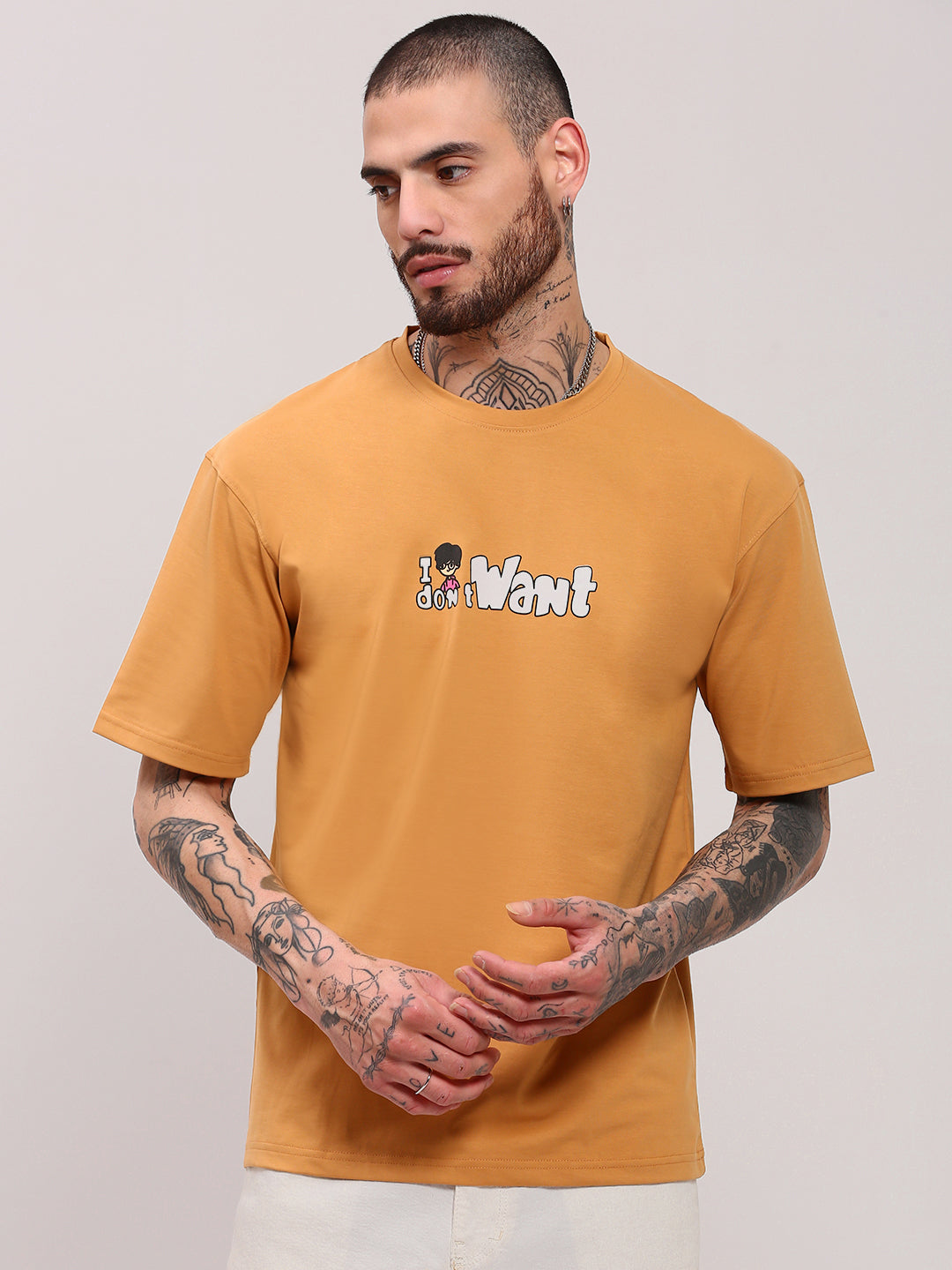 Men Mustard Graphic T Shirt