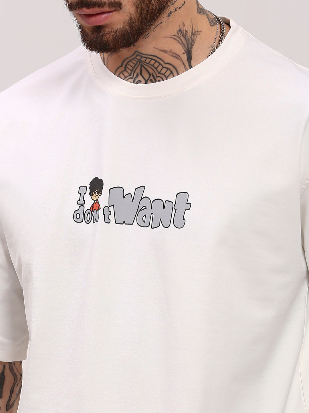 Men White Graphic T Shirt