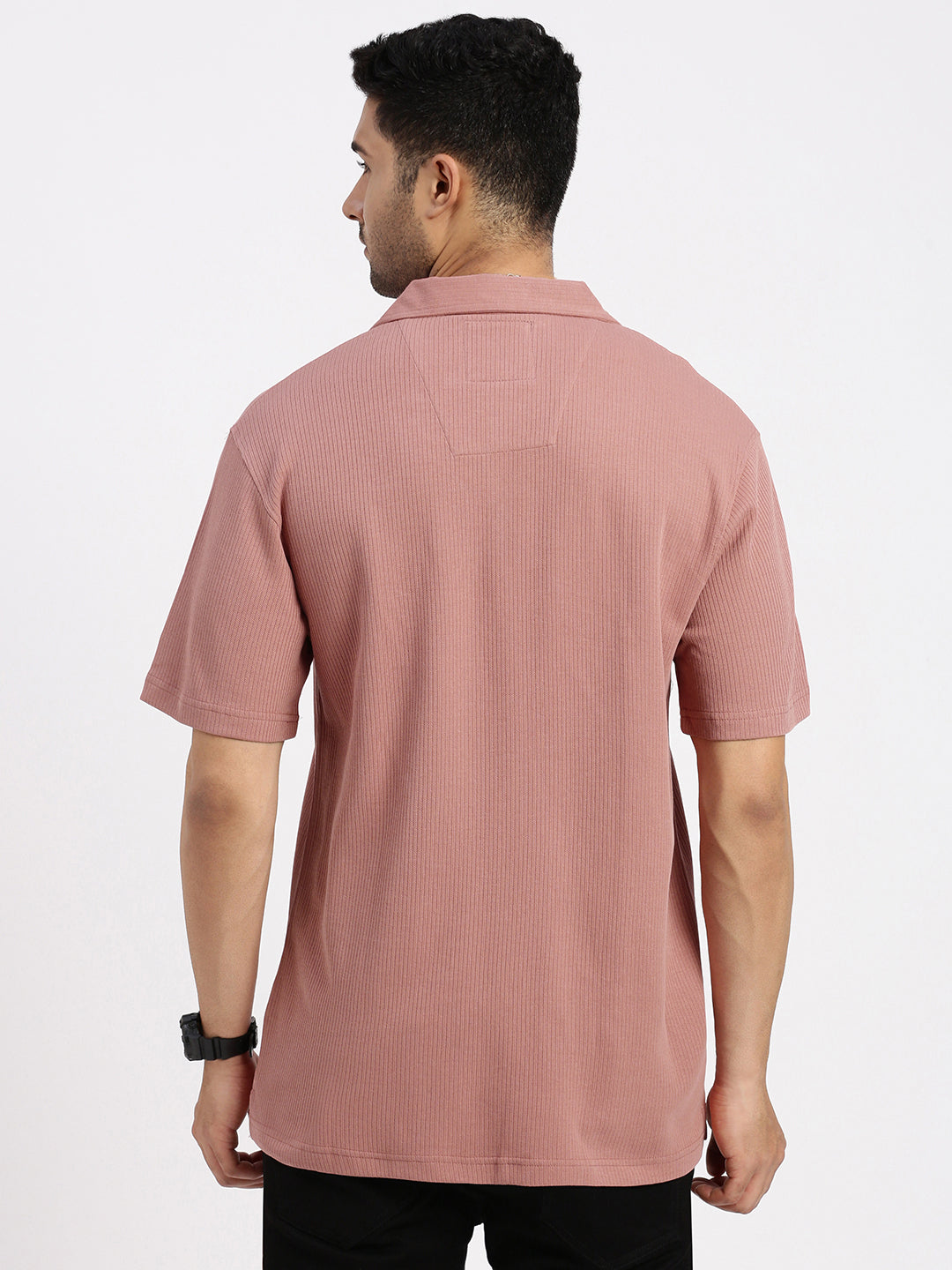 Men Peach Cuban Collar Solid Shirt