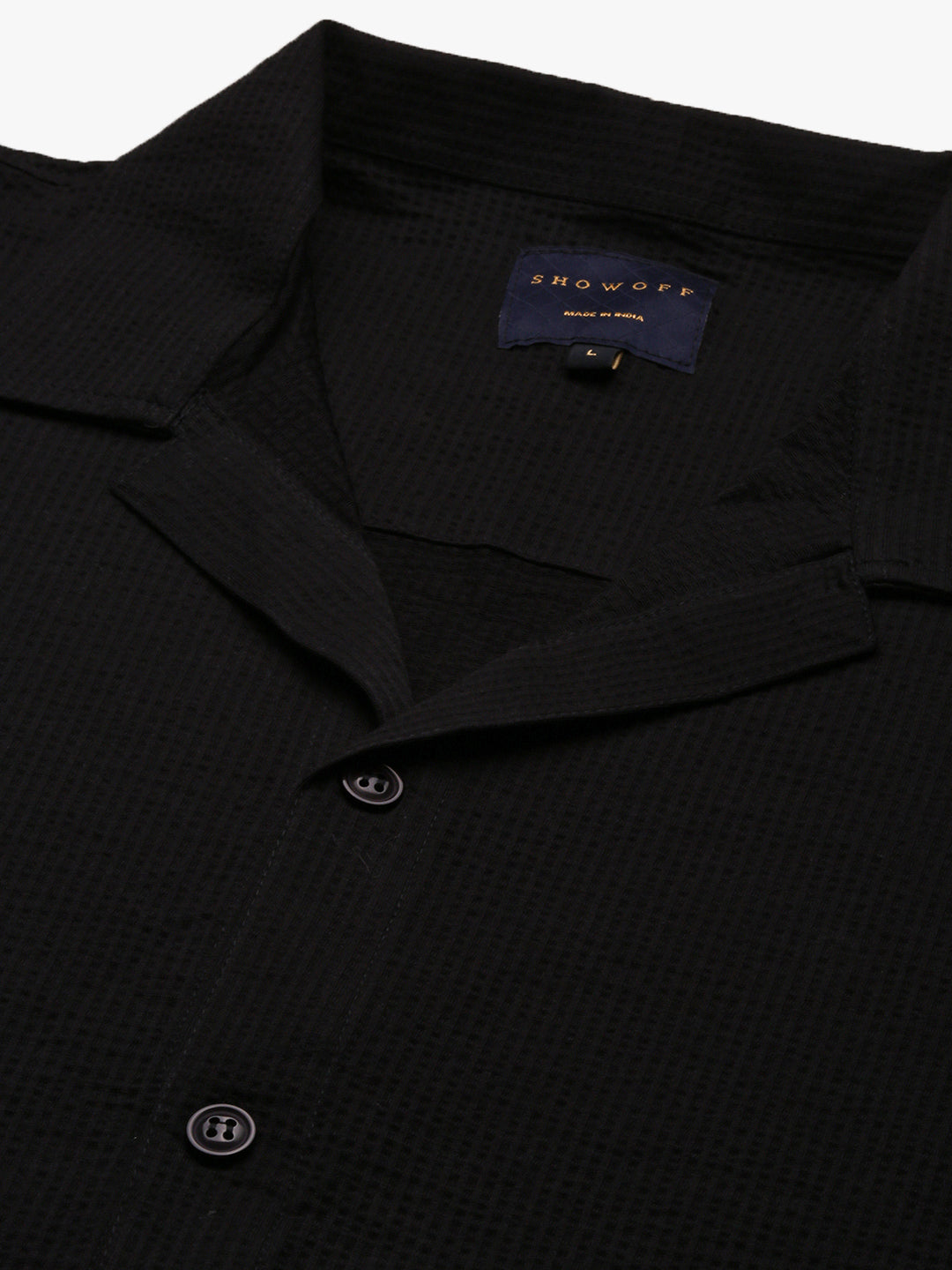 Men Black Cuban Collar Solid Shirt