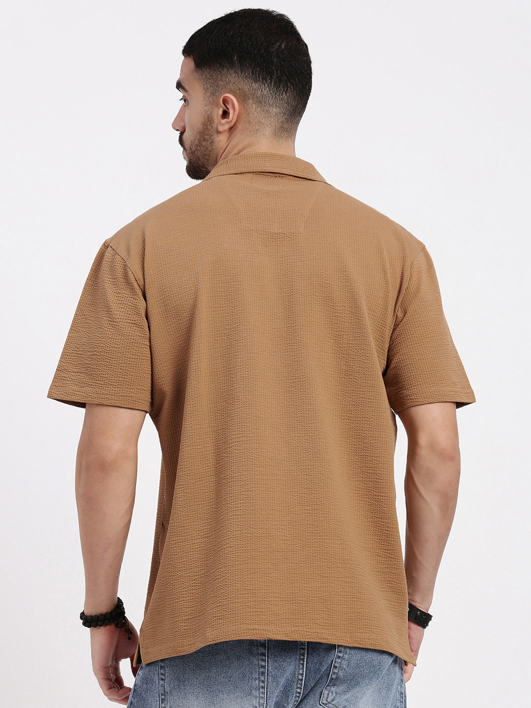 Men Brown Cuban Collar Solid Shirt