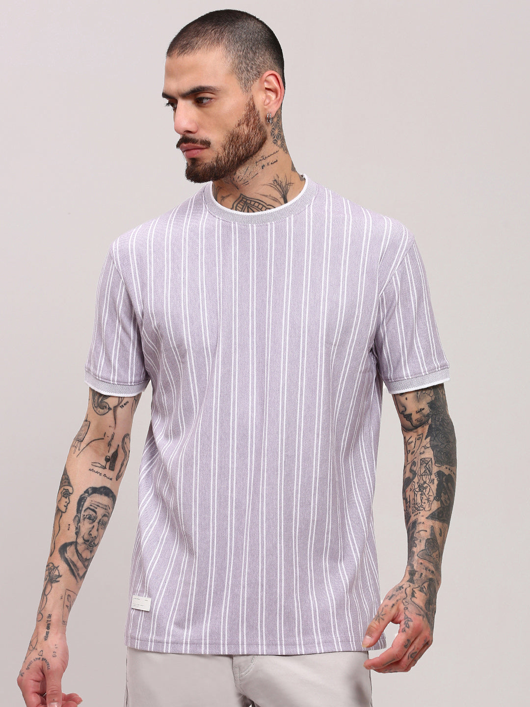 Men Purple Striped T Shirt