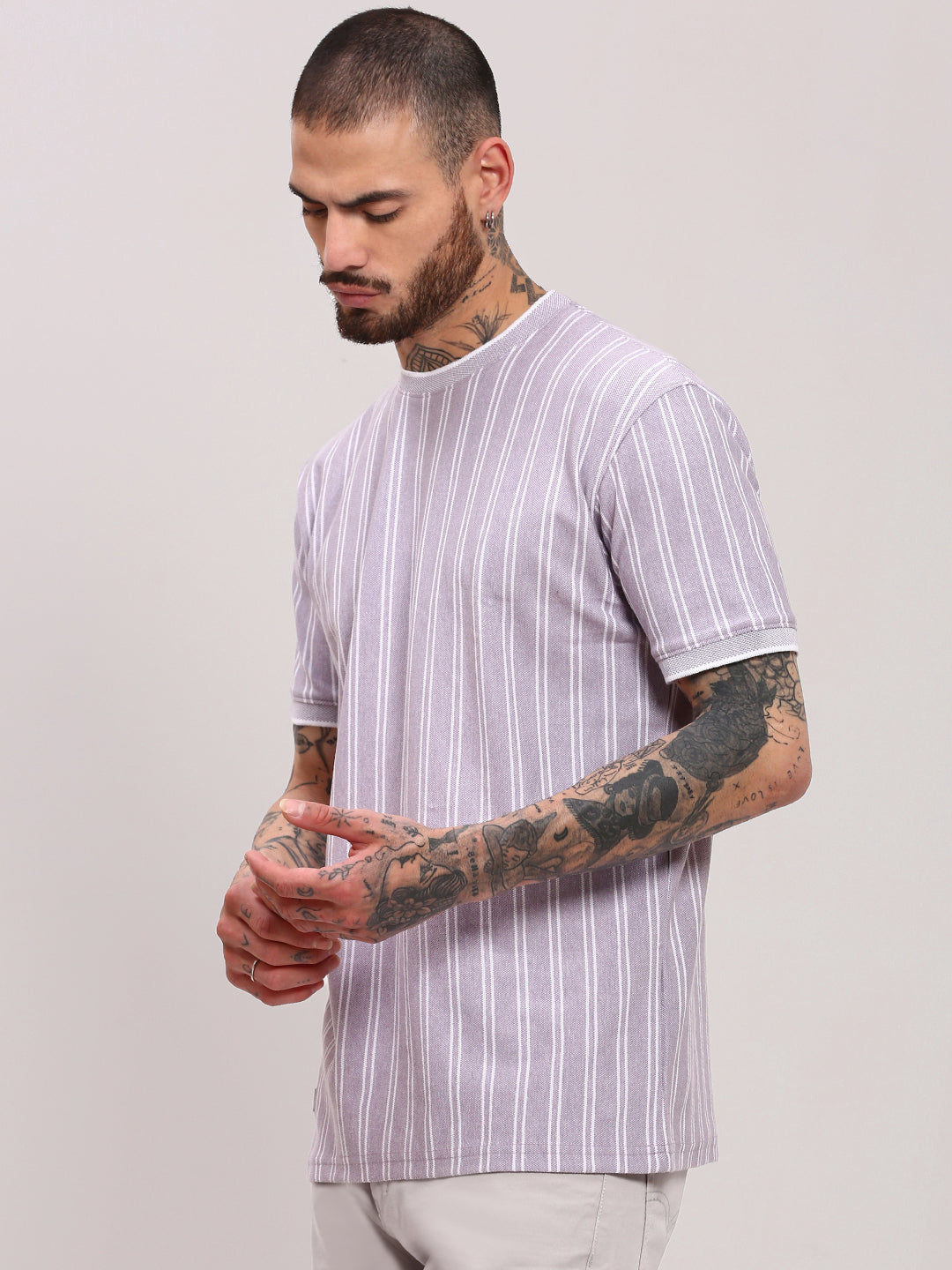 Men Purple Striped T Shirt