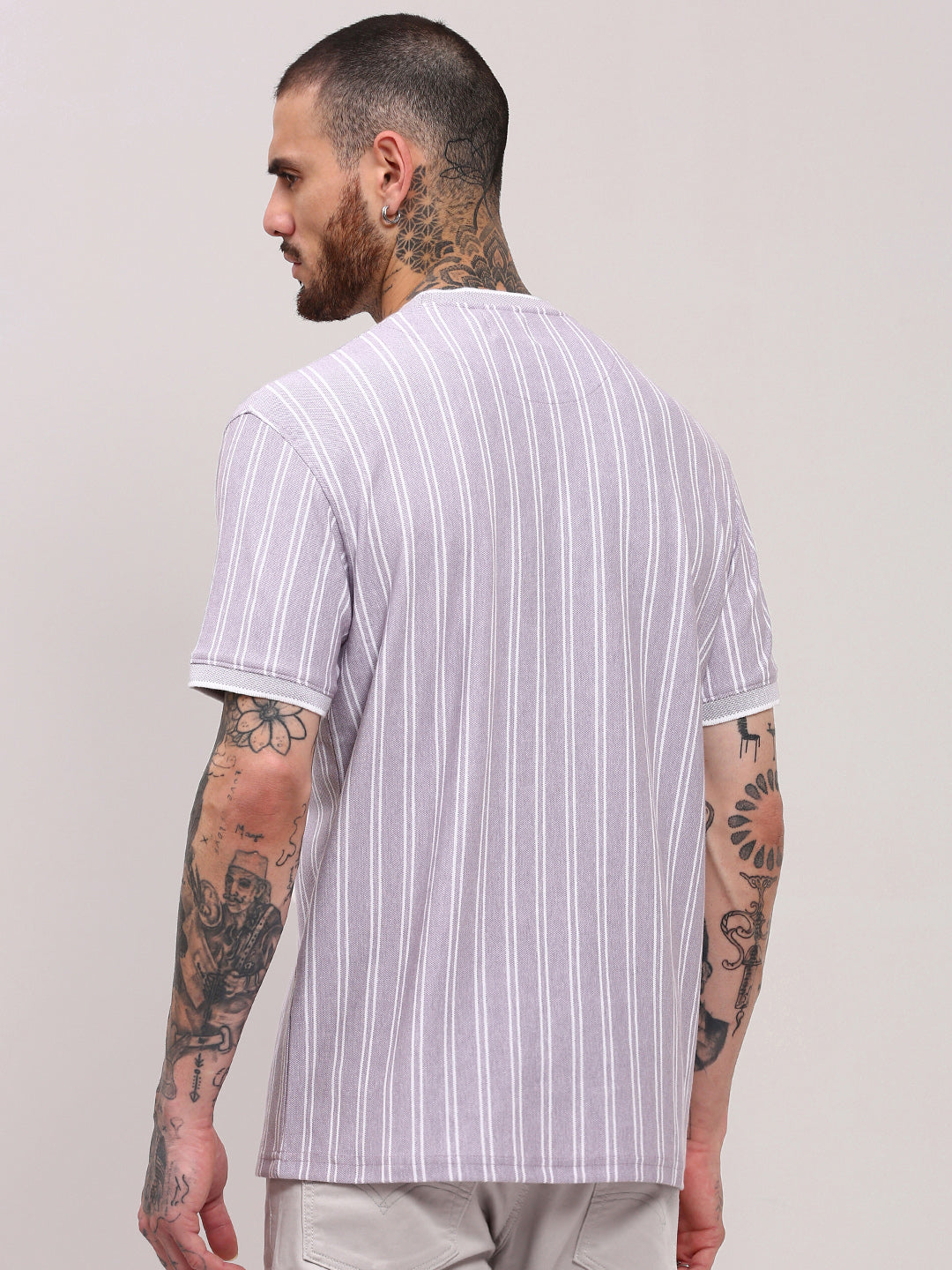 Men Purple Striped T Shirt