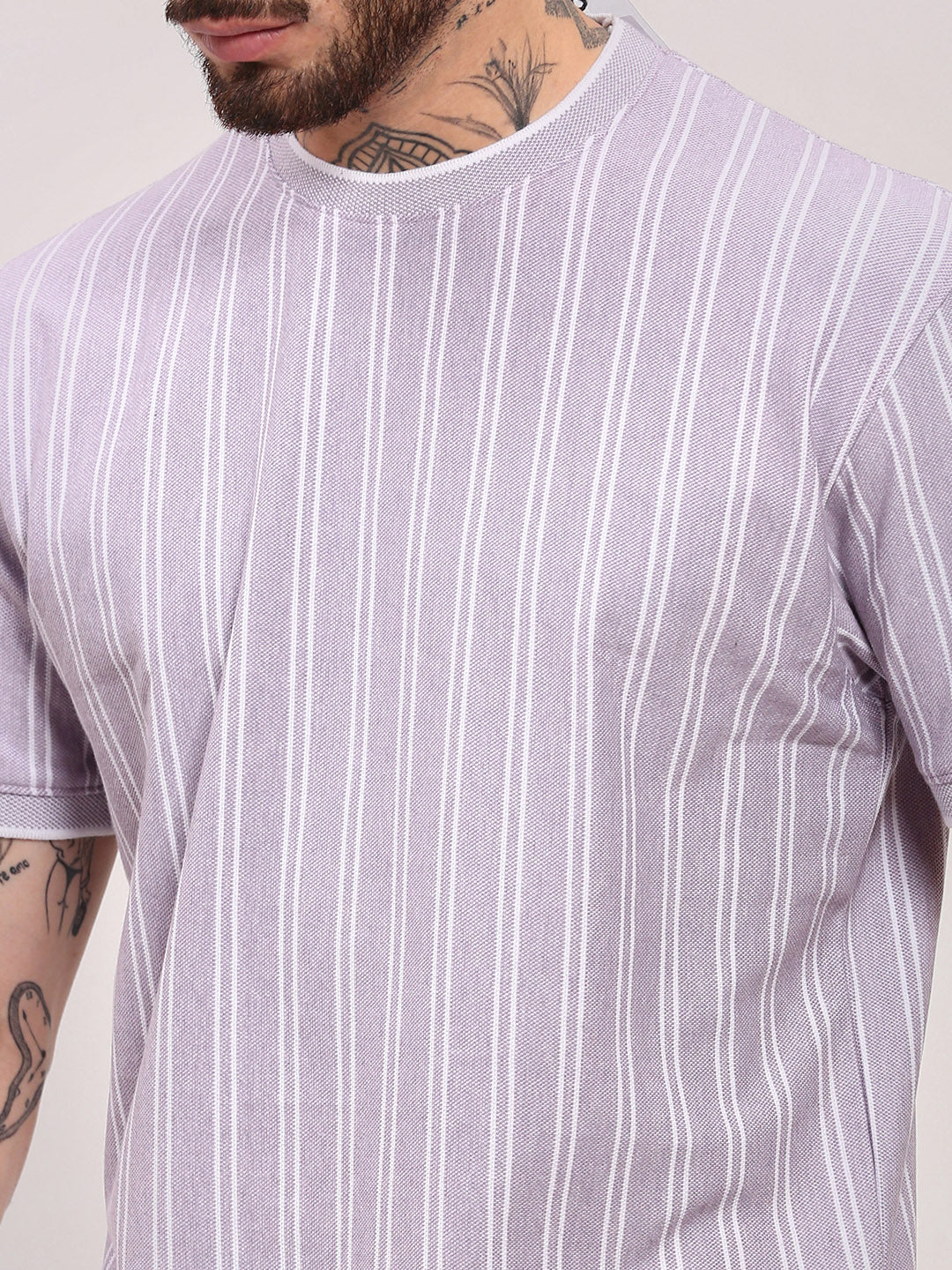 Men Purple Striped T Shirt