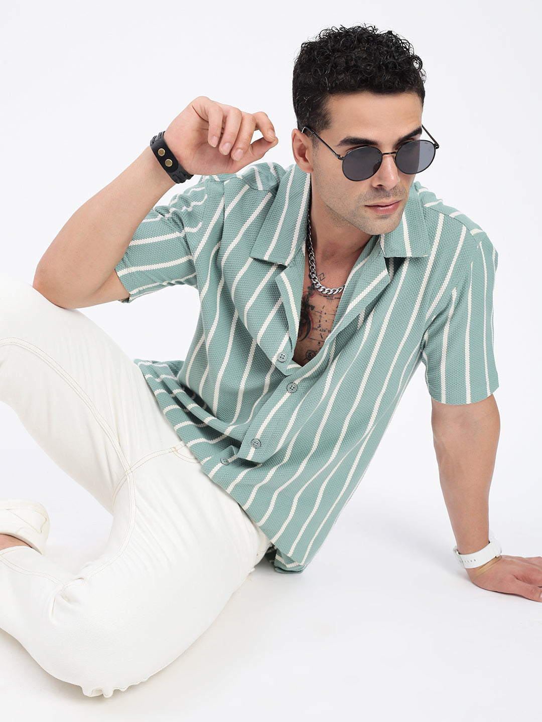 Men Striped Green Relaxed Fit Shirt