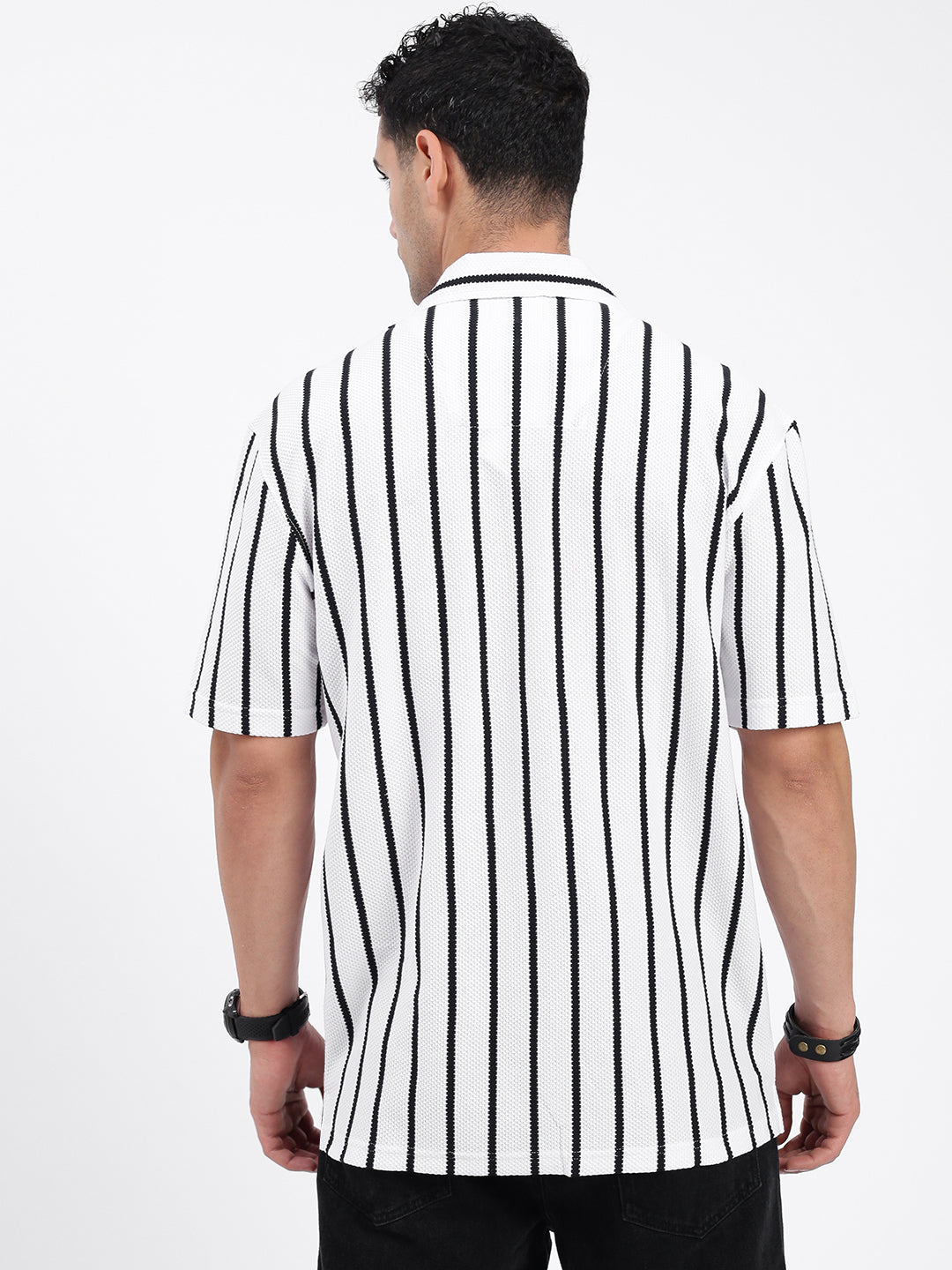 Men Striped White Relaxed Fit Shirt