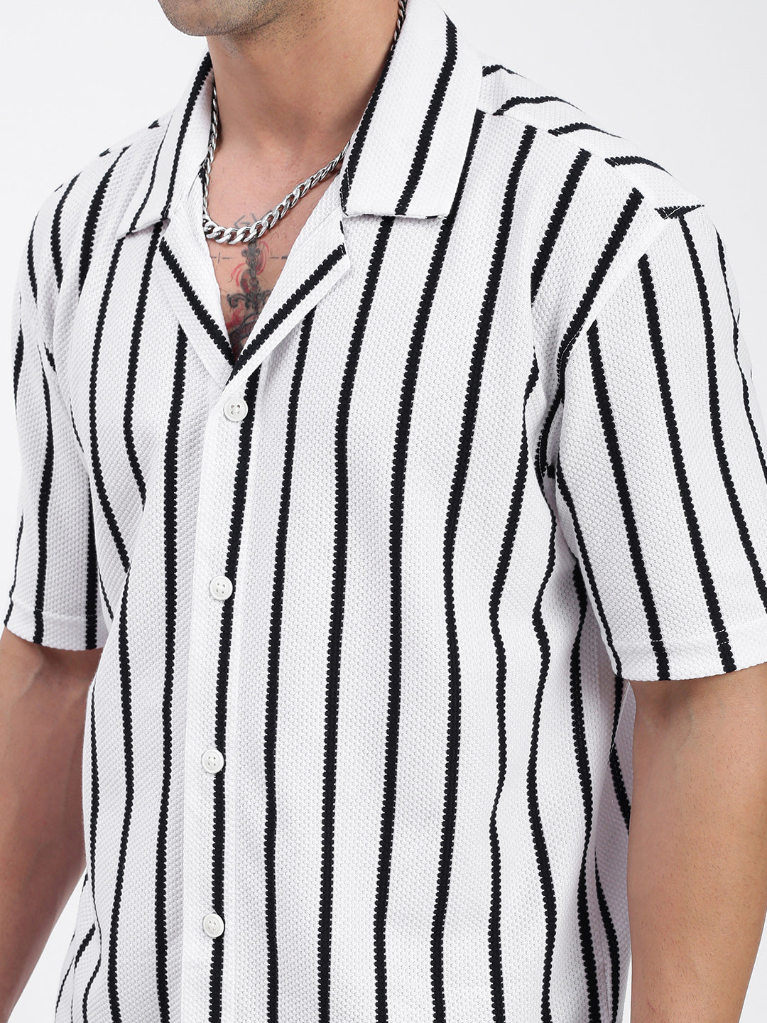 Men Striped White Relaxed Fit Shirt