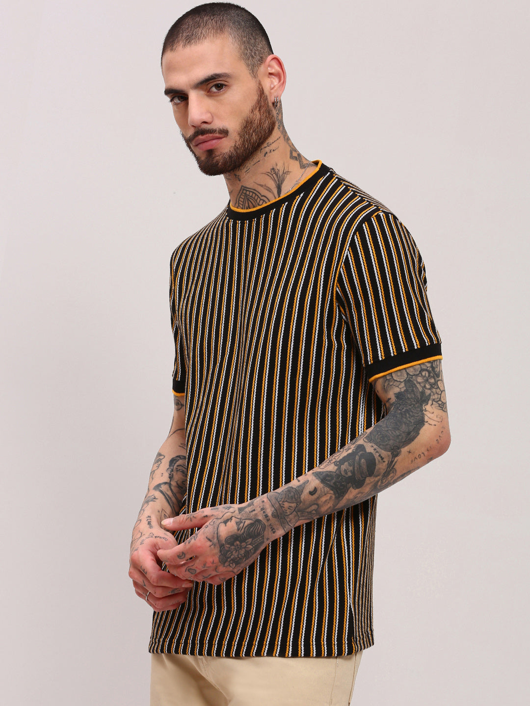 Men Black Striped T Shirt