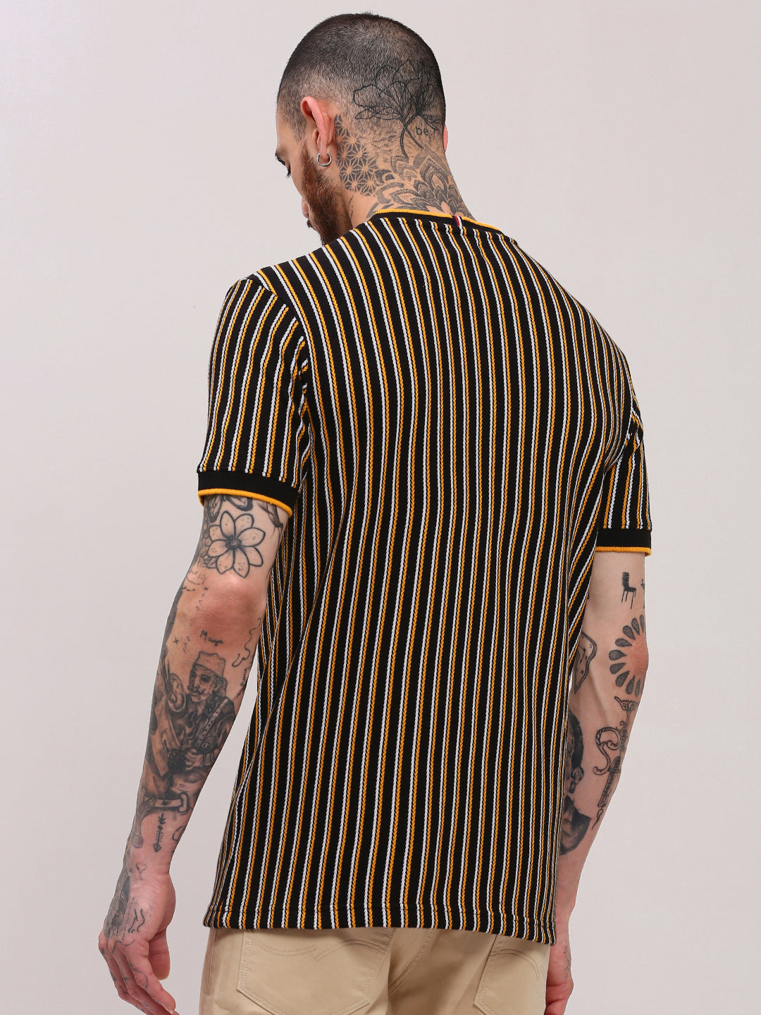 Men Black Striped T Shirt