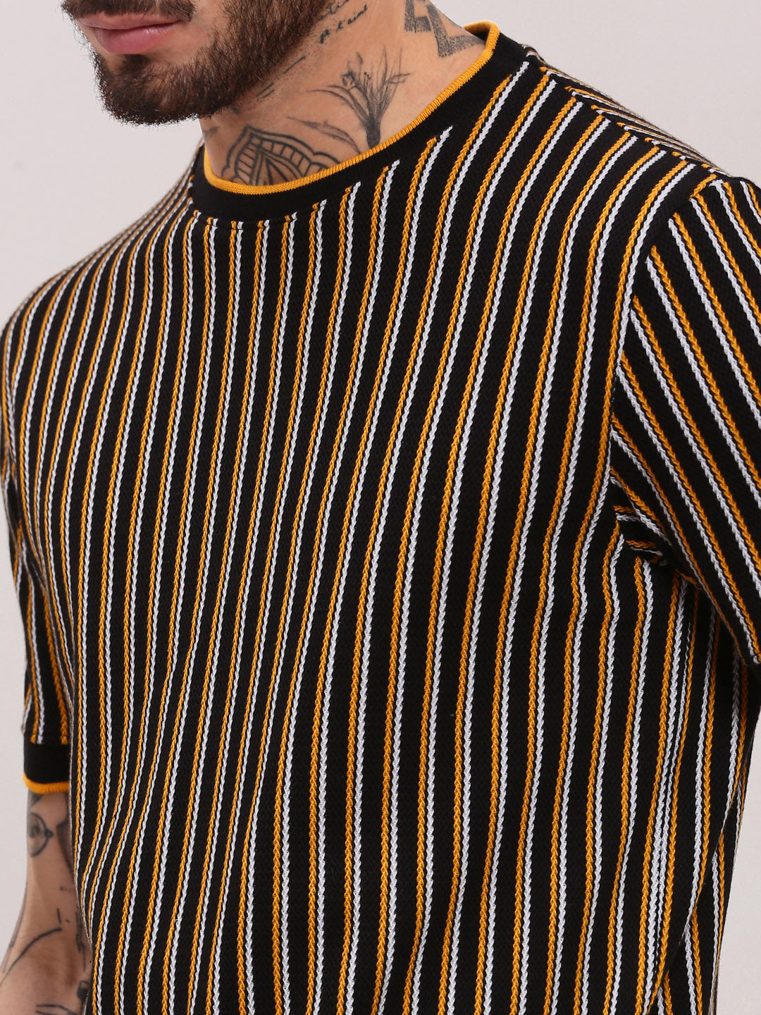 Men Black Striped T Shirt