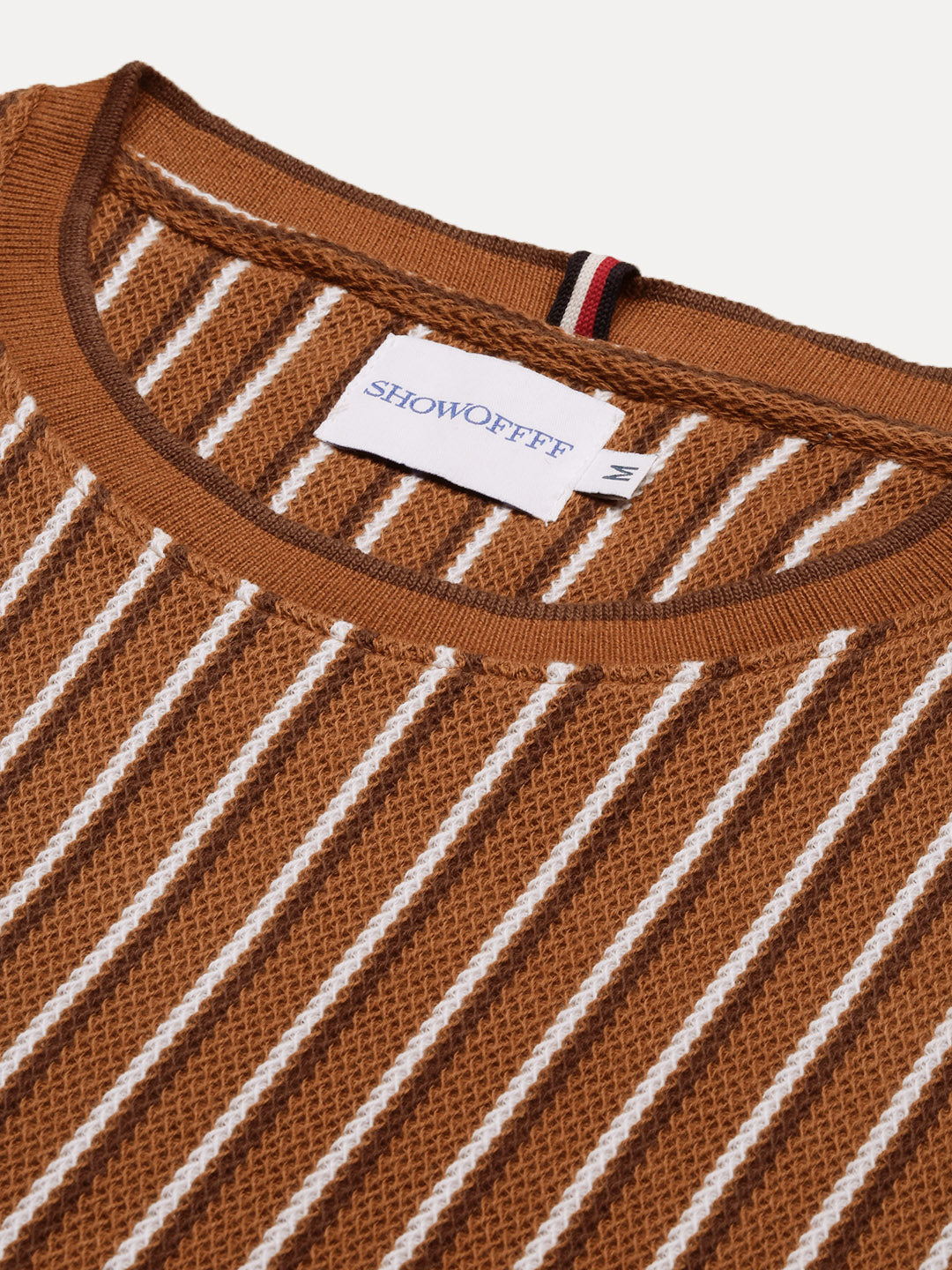 Men Camel Brown Striped T Shirt