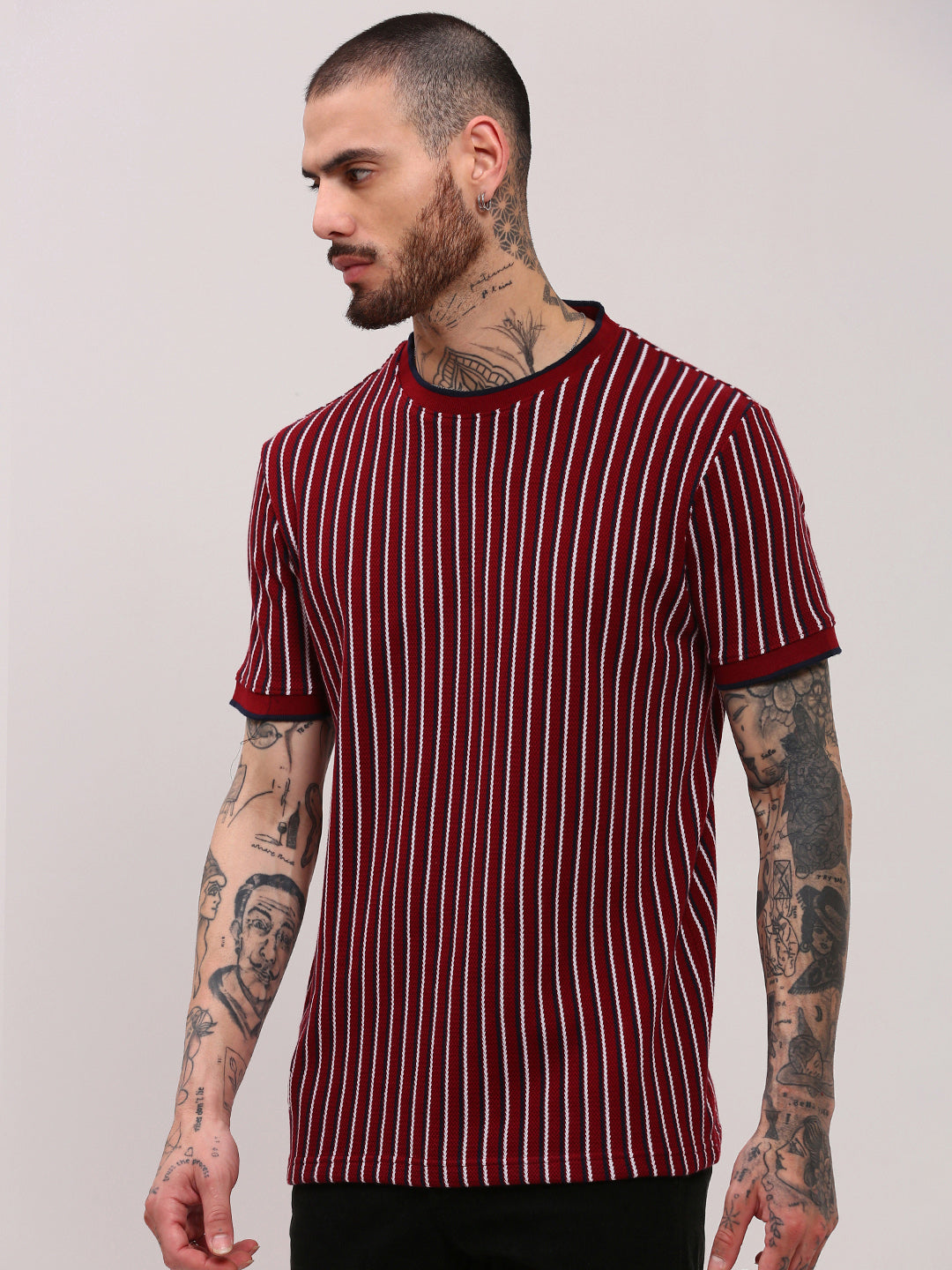 Men Red Striped T Shirt