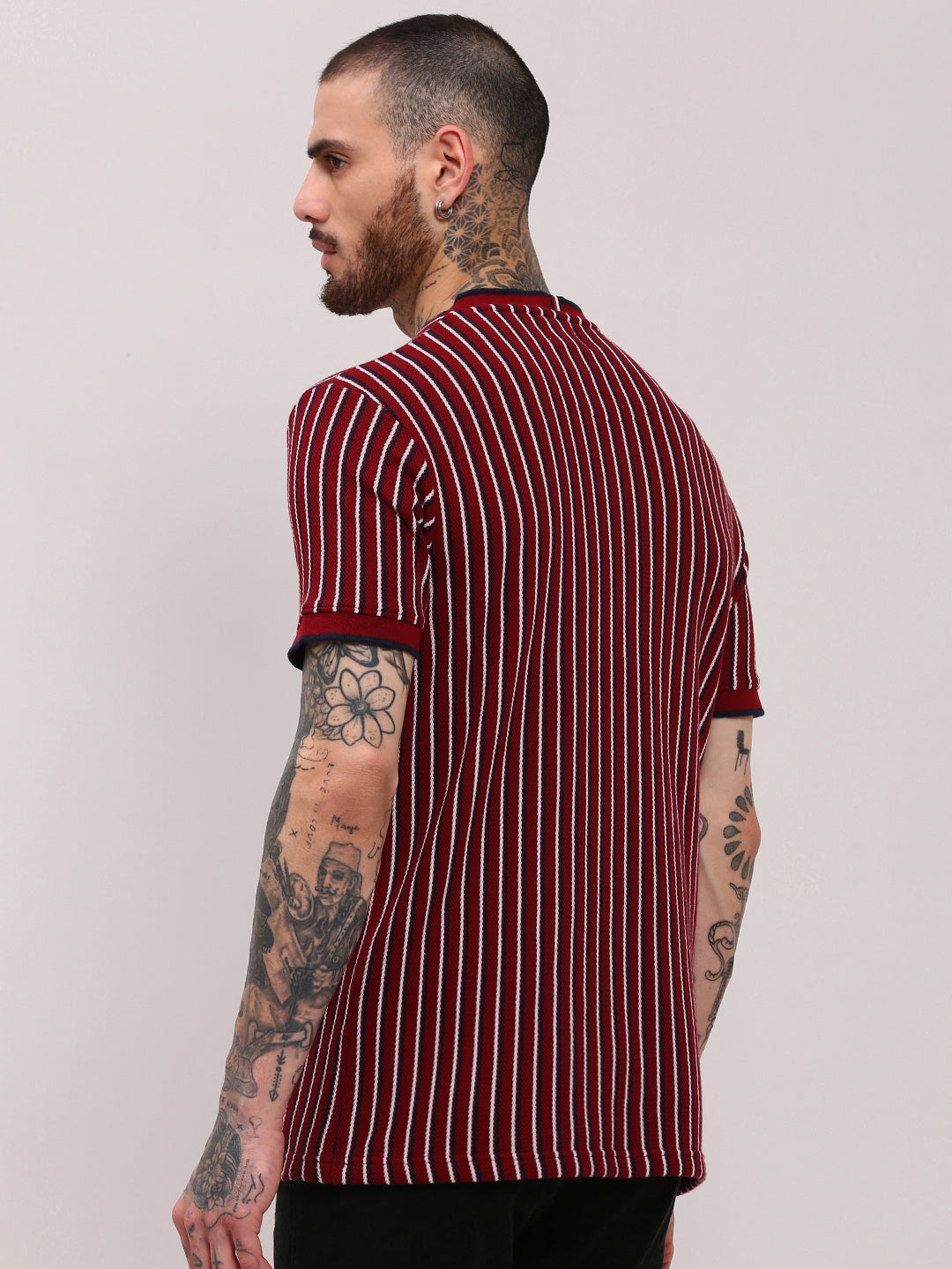 Men Red Striped T Shirt