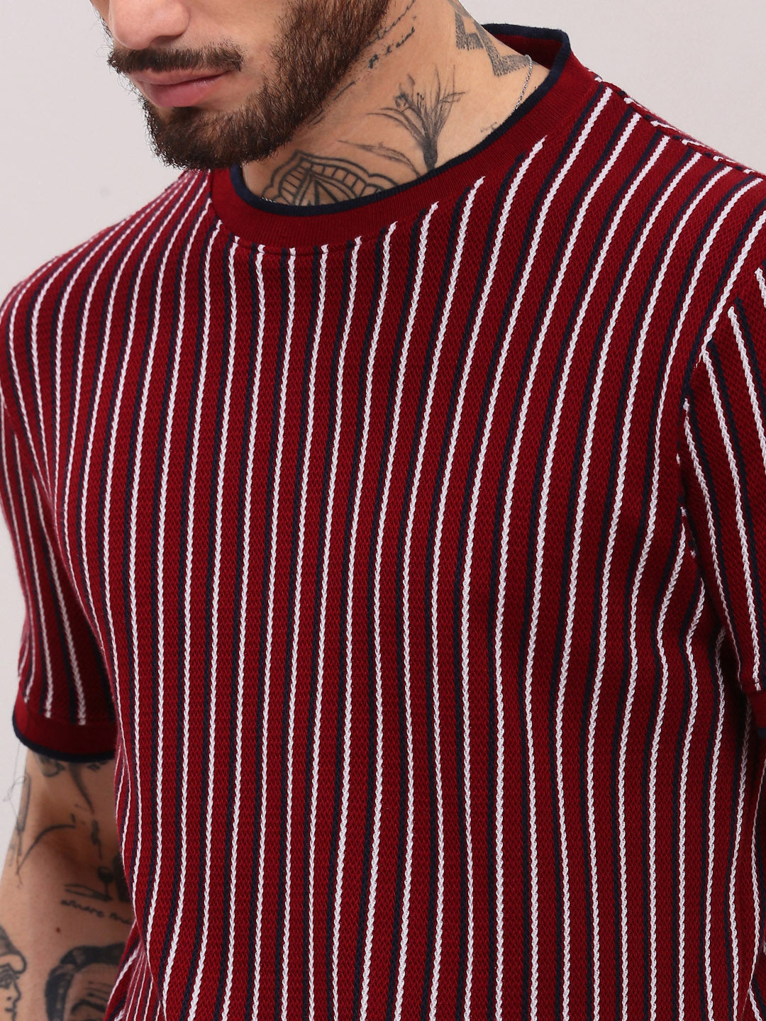 Men Red Striped T Shirt