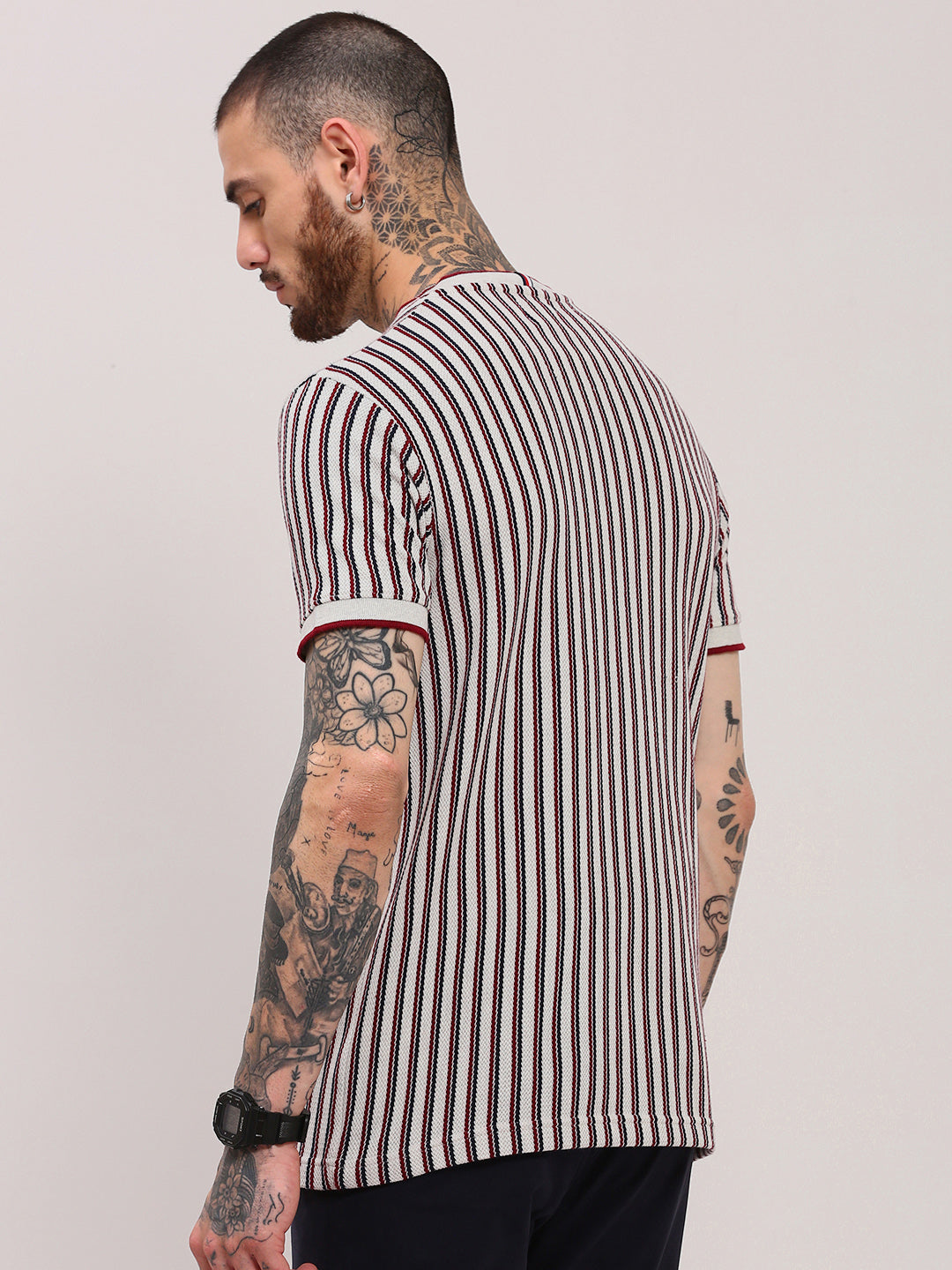 Men White Striped T Shirt