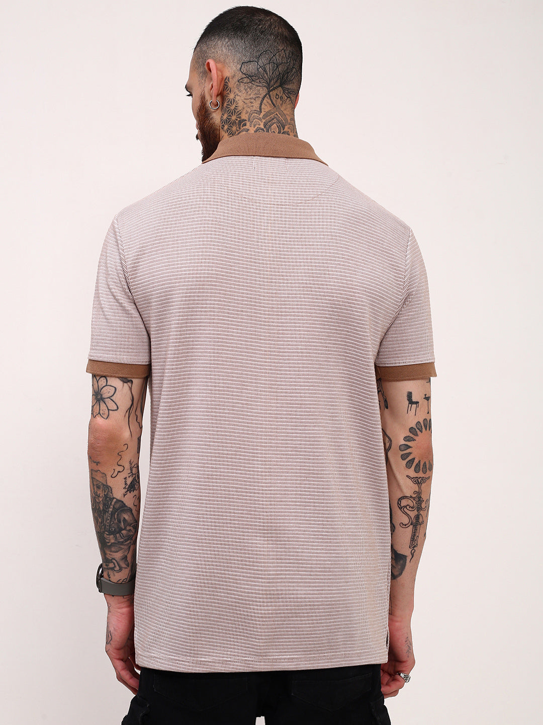 Men Brown Solid T Shirt