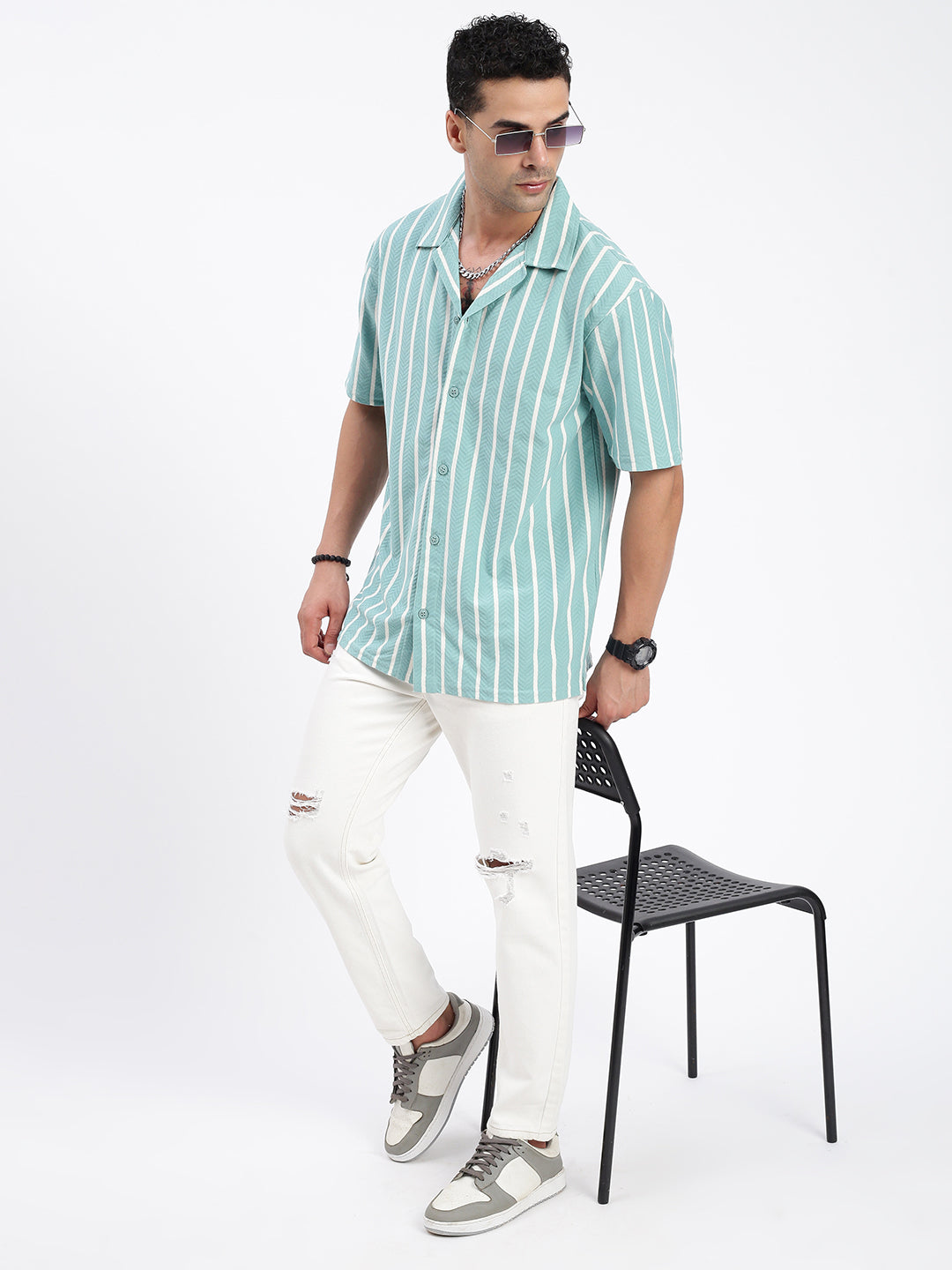 Men Striped Blue Relaxed Fit Shirt