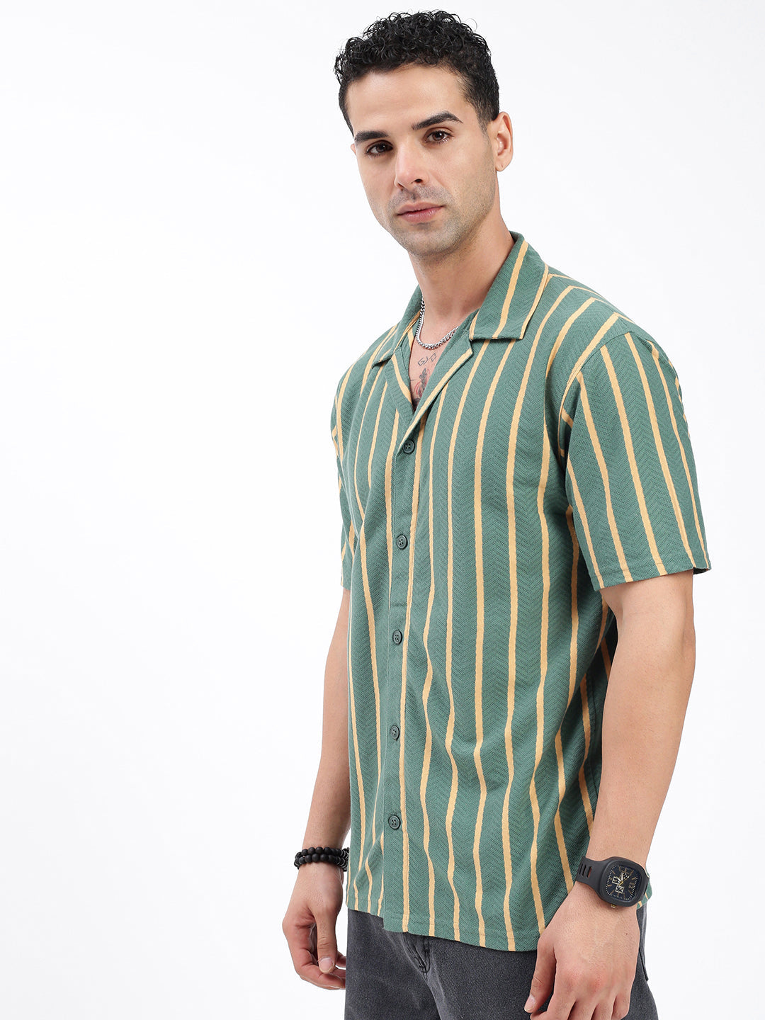 Men Striped Green Relaxed Fit Shirt