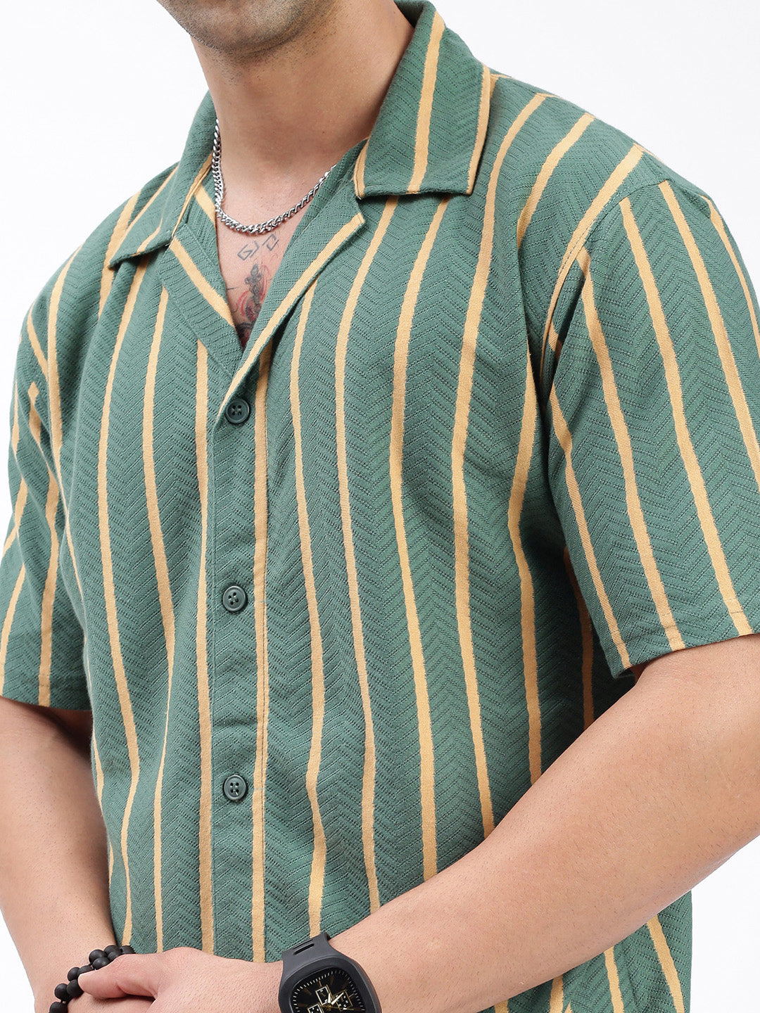 Men Striped Green Relaxed Fit Shirt