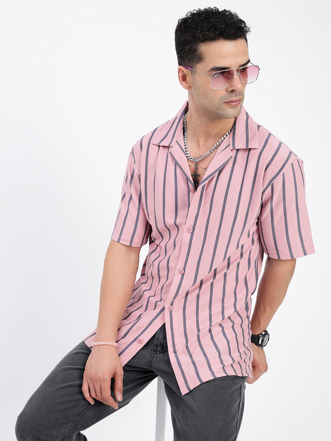 Men Striped Pink Relaxed Fit Shirt