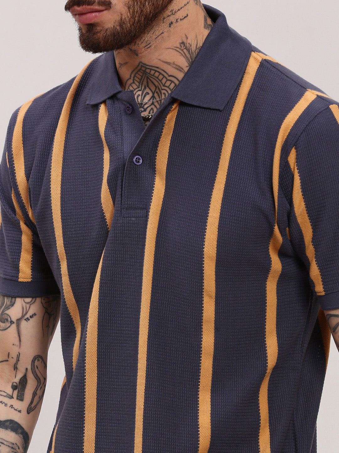 Men Grey Striped T Shirt