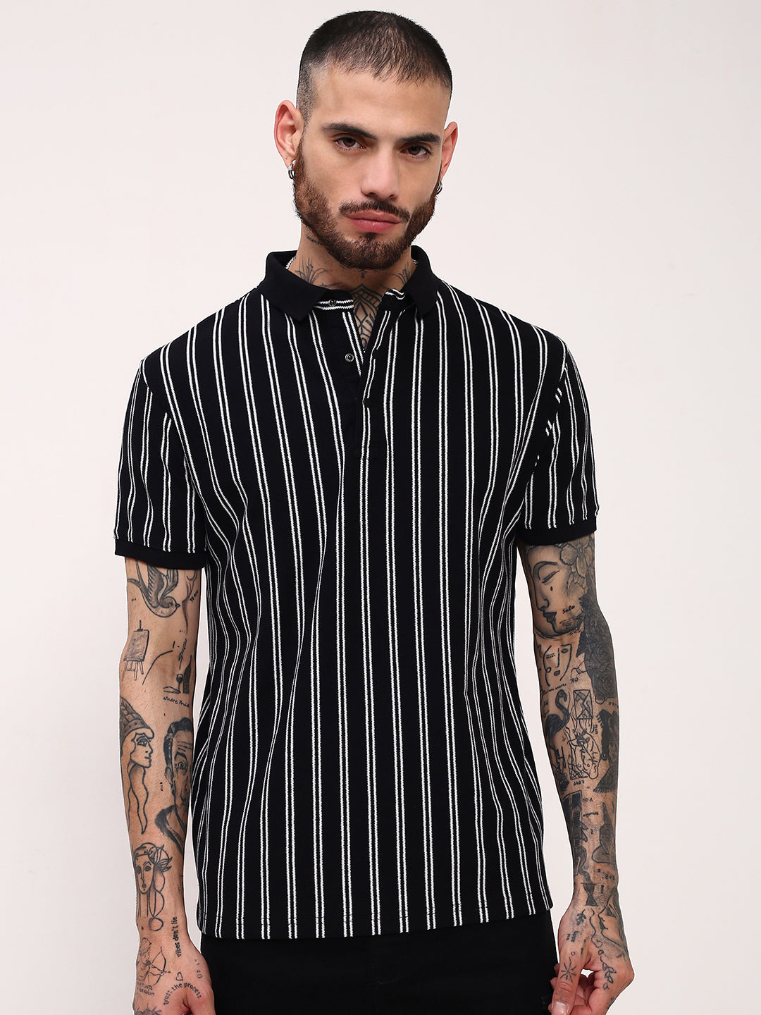 Men Black Striped T Shirt