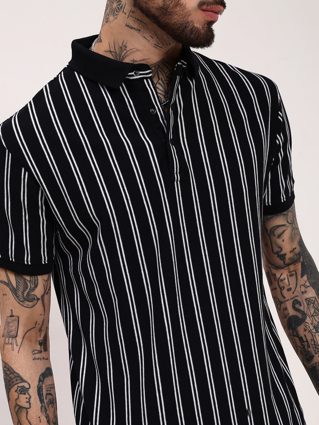 Men Black Striped T Shirt