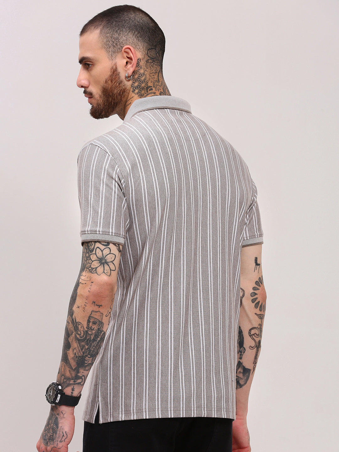 Men Grey Striped T Shirt