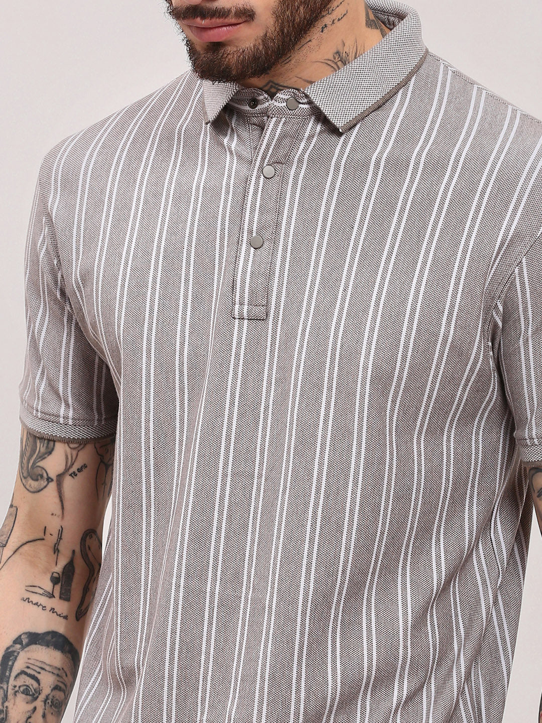 Men Grey Striped T Shirt