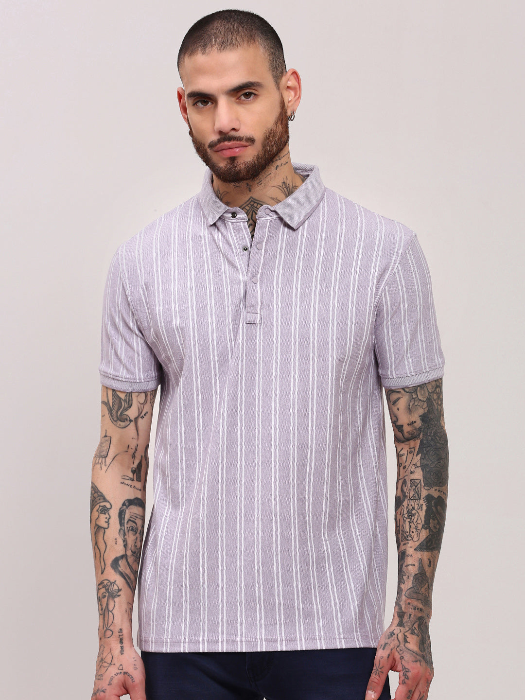 Men Purple Striped T Shirt