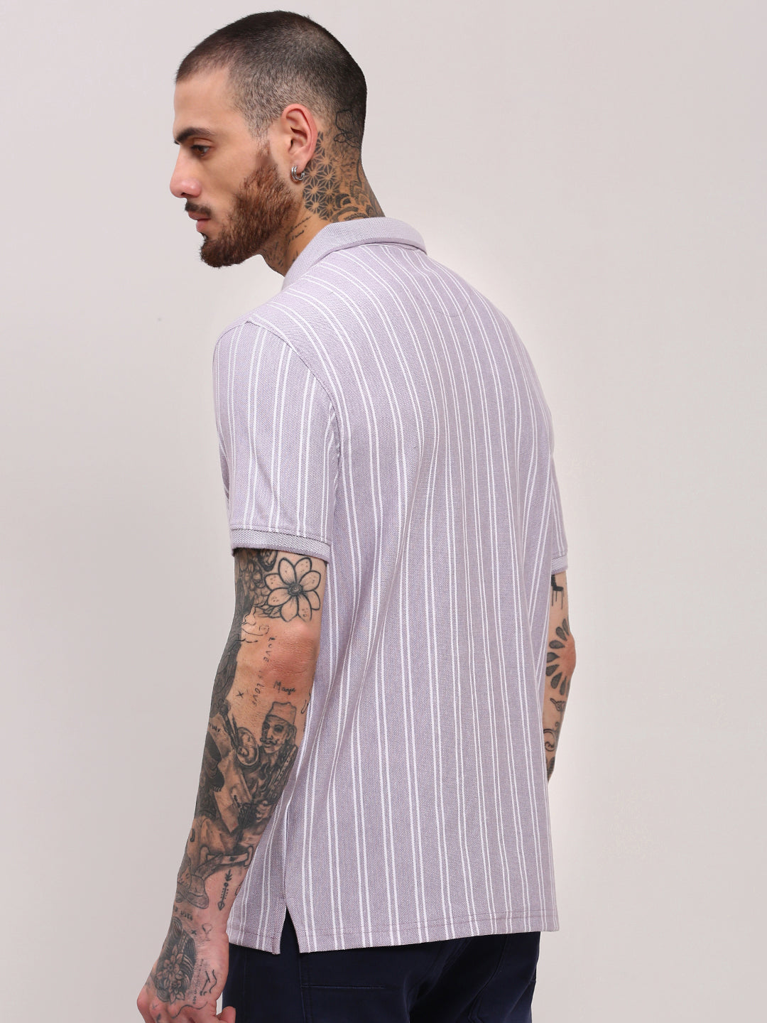 Men Purple Striped T Shirt