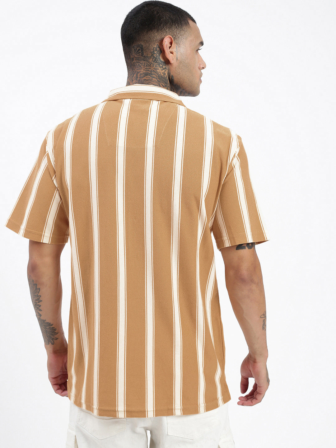 Men Striped Beige Relaxed Fit Shirt