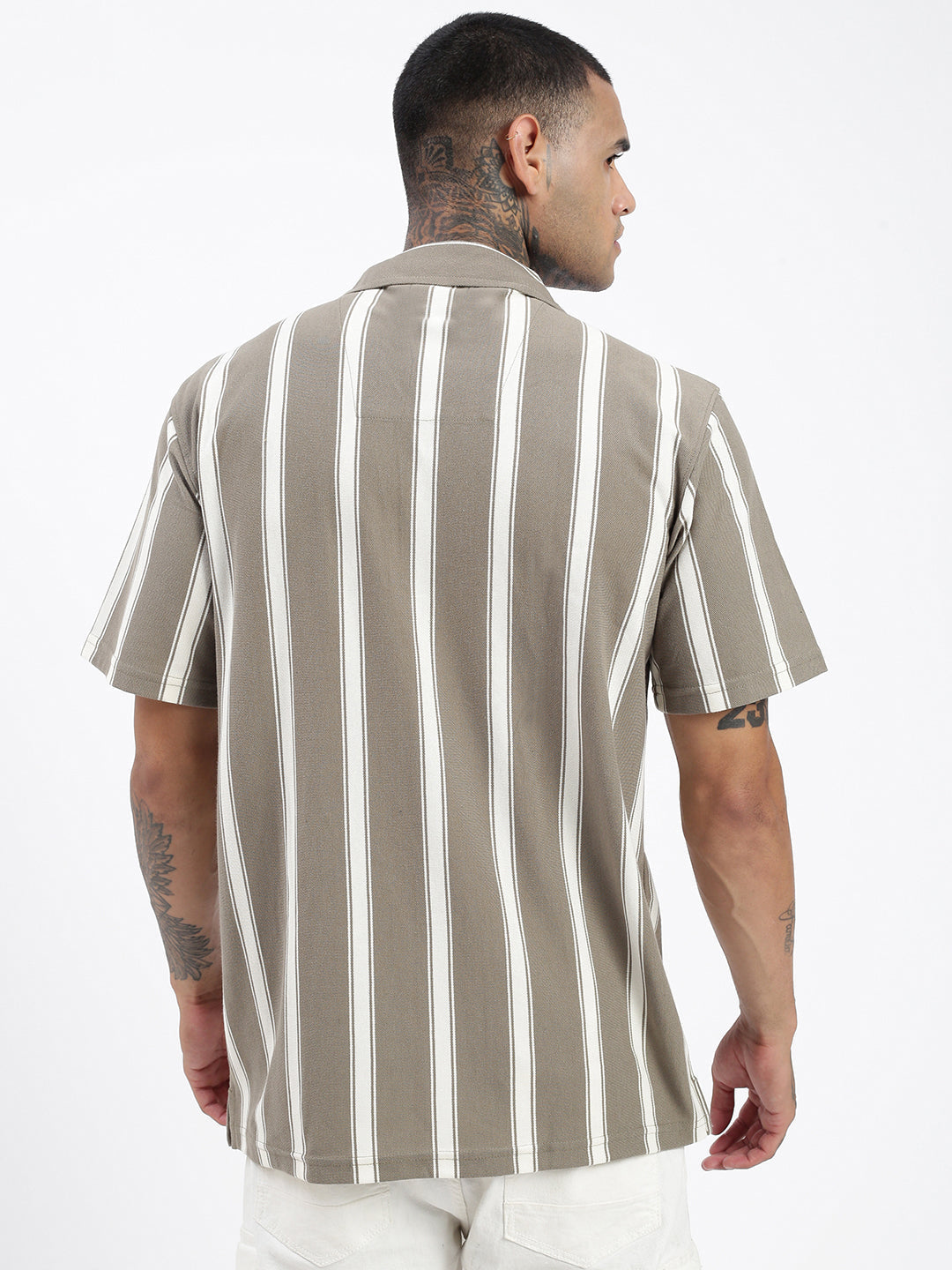 Men Striped Olive Relaxed Fit Shirt