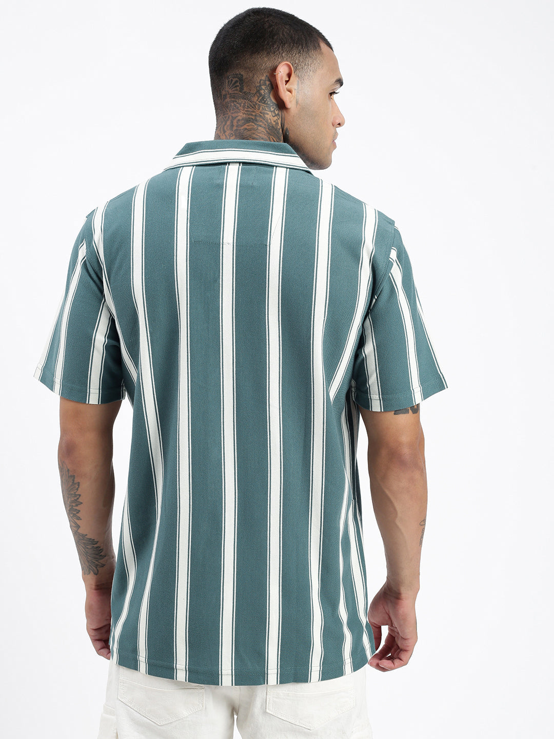 Men Striped Teal Relaxed Fit Shirt