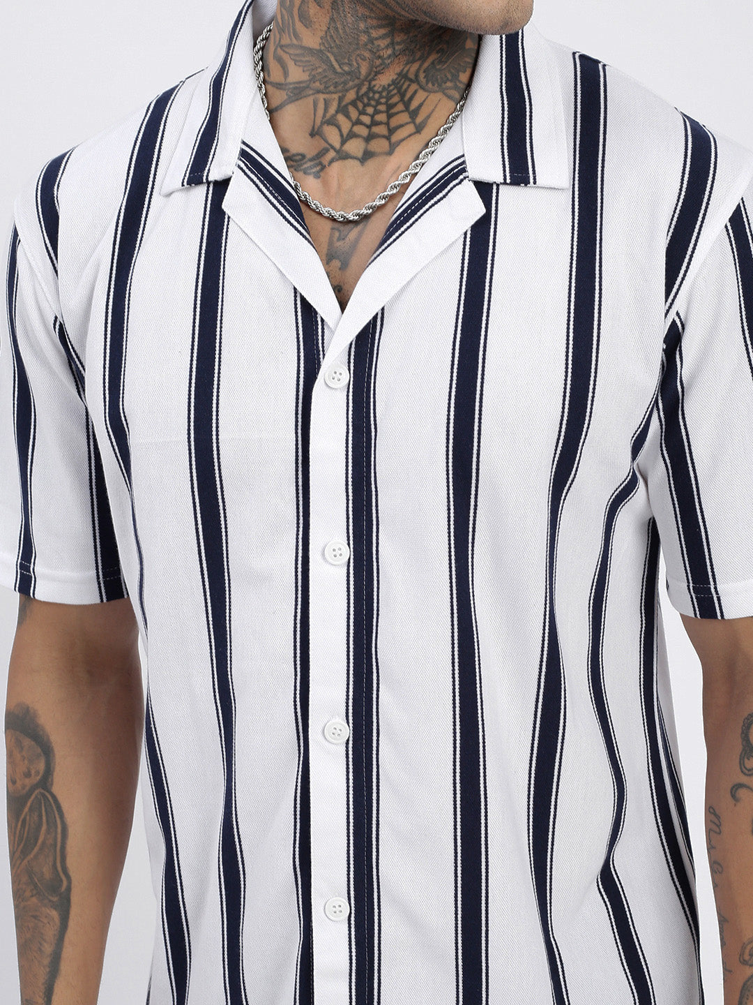 Men Striped White Relaxed Fit Shirt