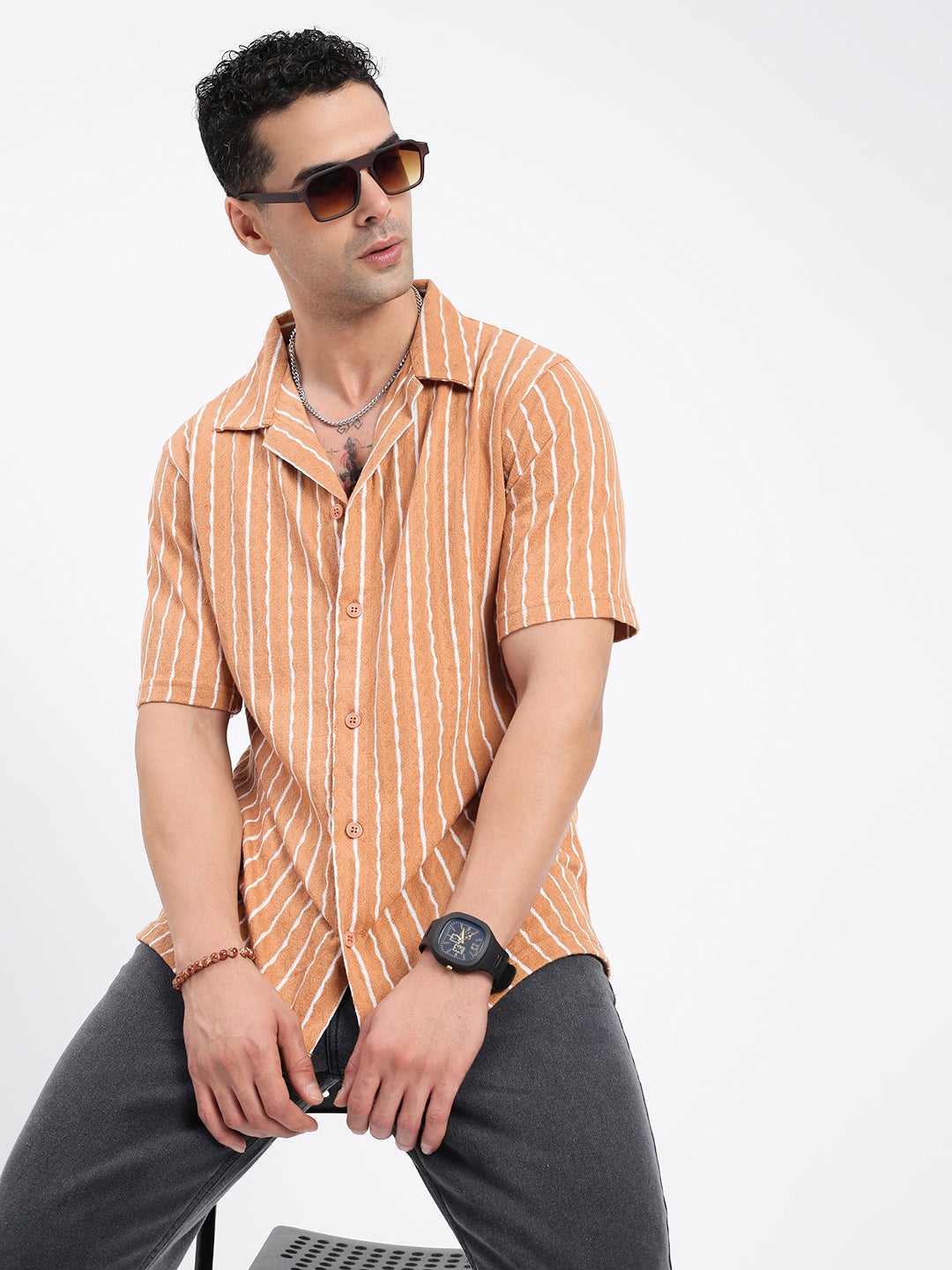 Men Solid Brown Relaxed Fit Shirt