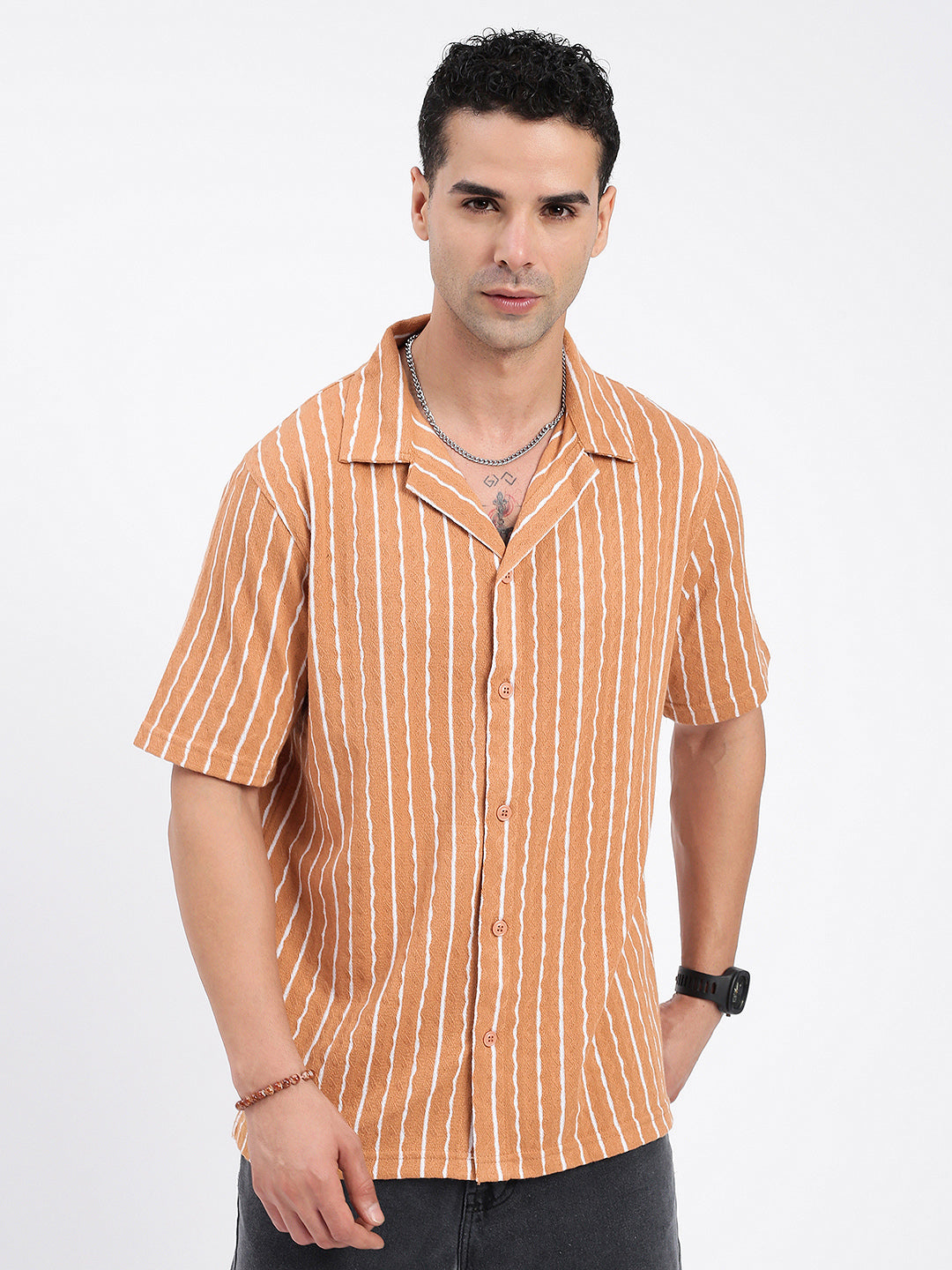 Men Solid Brown Relaxed Fit Shirt