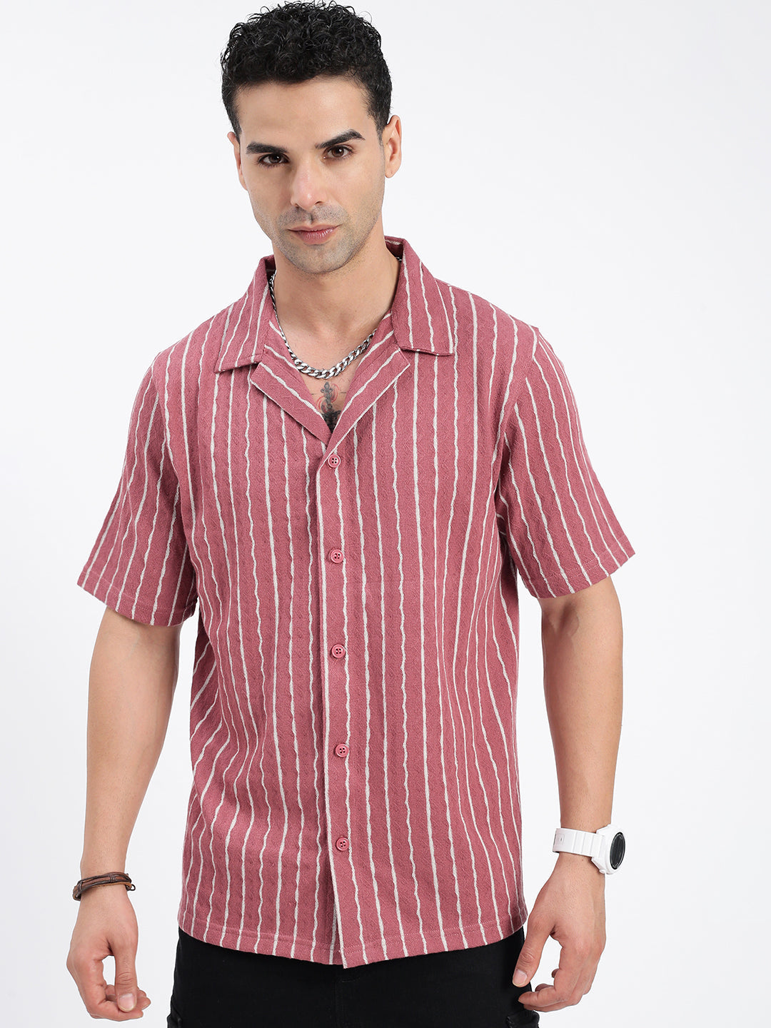 Men Solid Pink Relaxed Fit Shirt