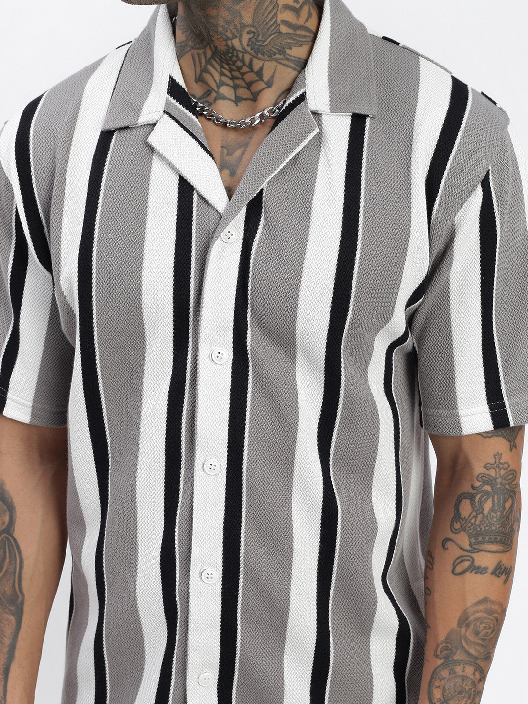 Men Striped Grey Relaxed Fit Shirt