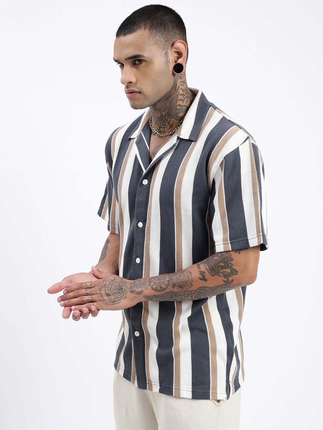 Men Striped Teal Relaxed Fit Shirt