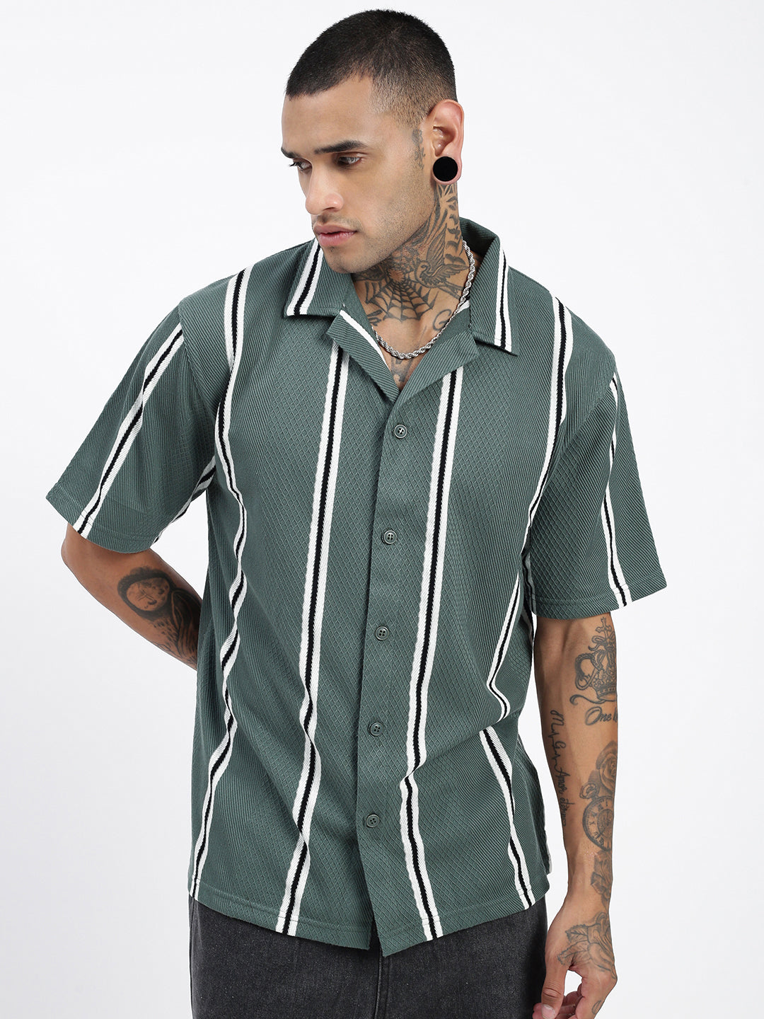 Men Striped Green Relaxed Fit Shirt