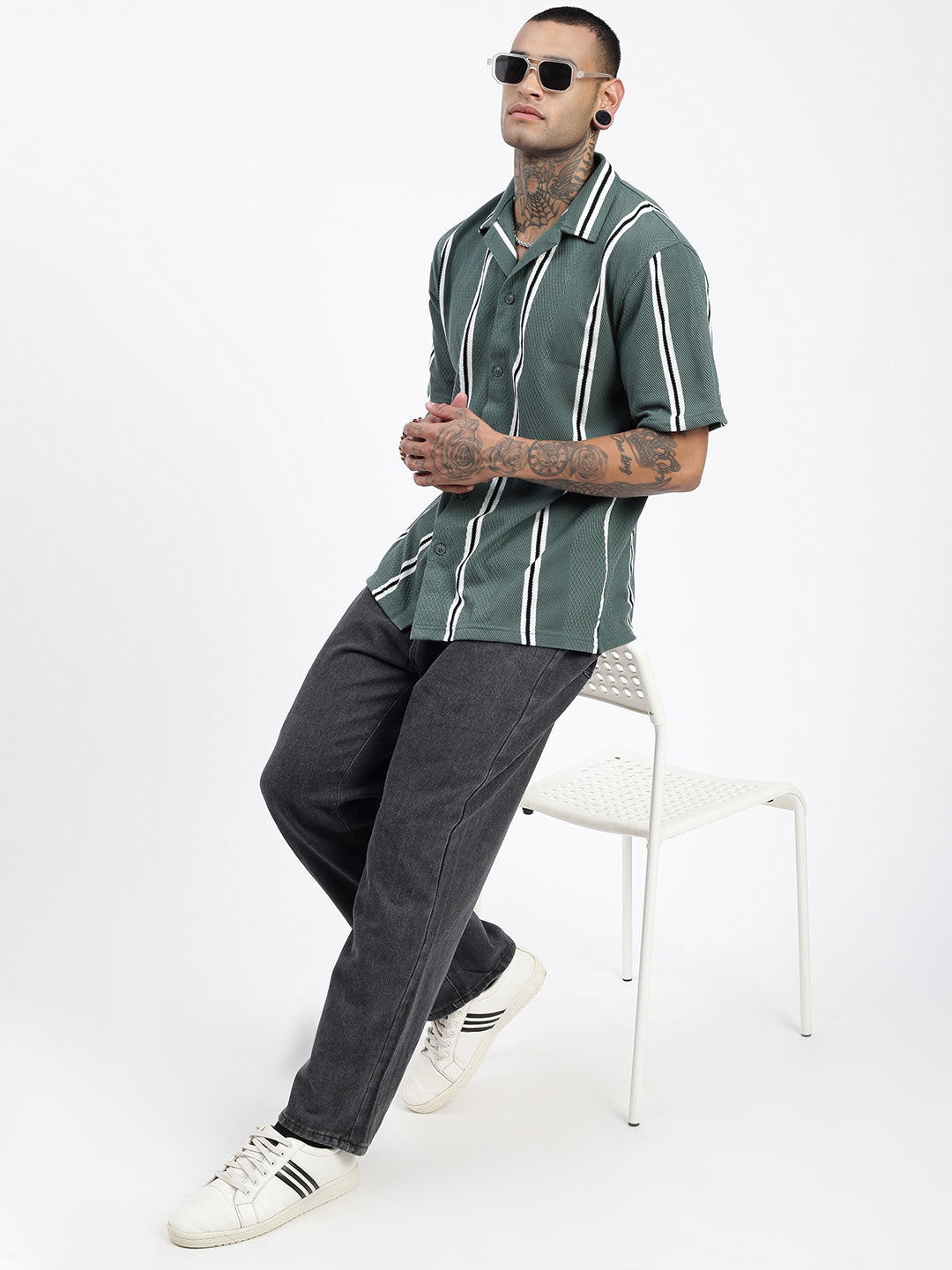 Men Striped Green Relaxed Fit Shirt