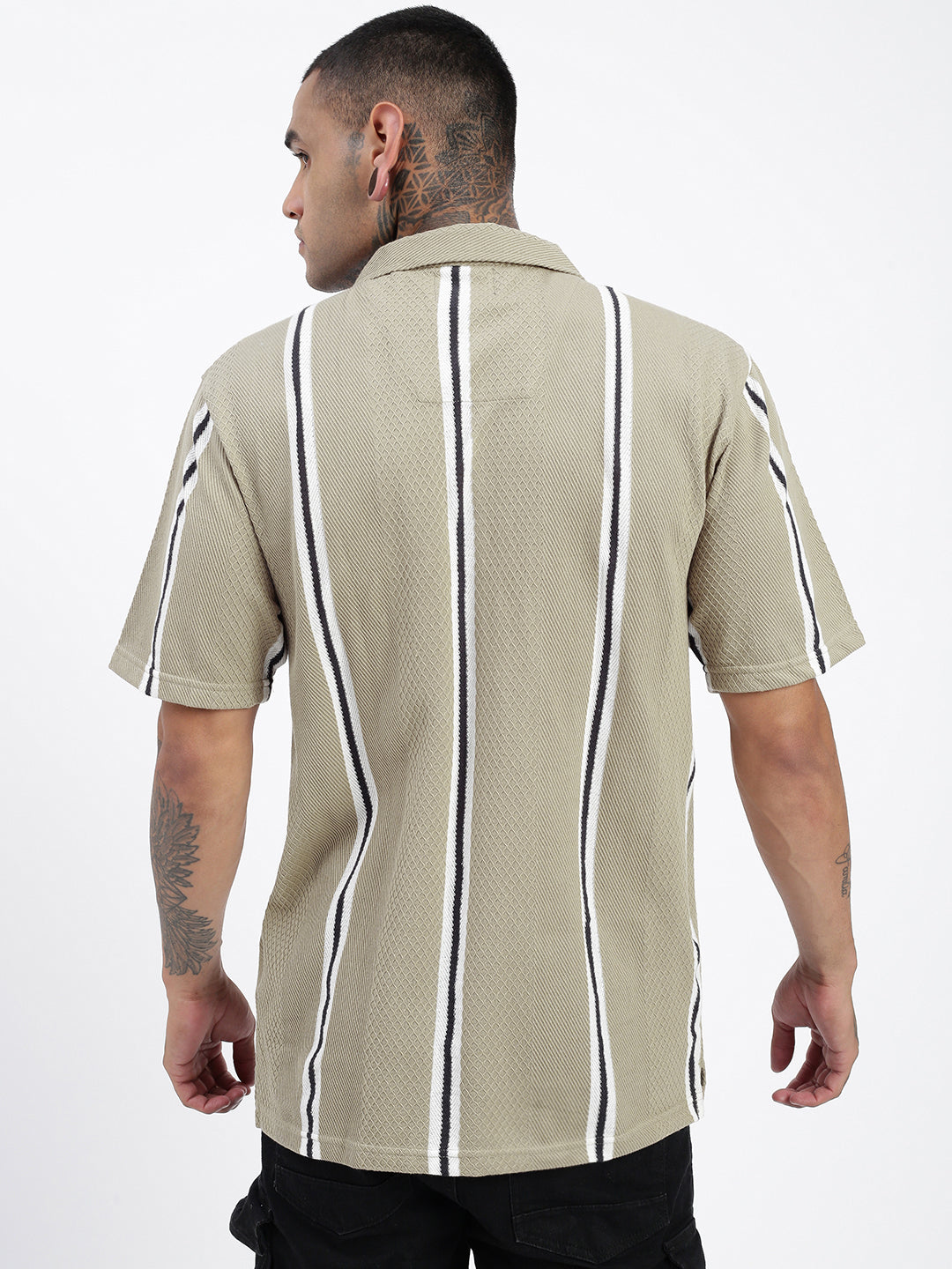 Men Striped Olive Relaxed Fit Shirt