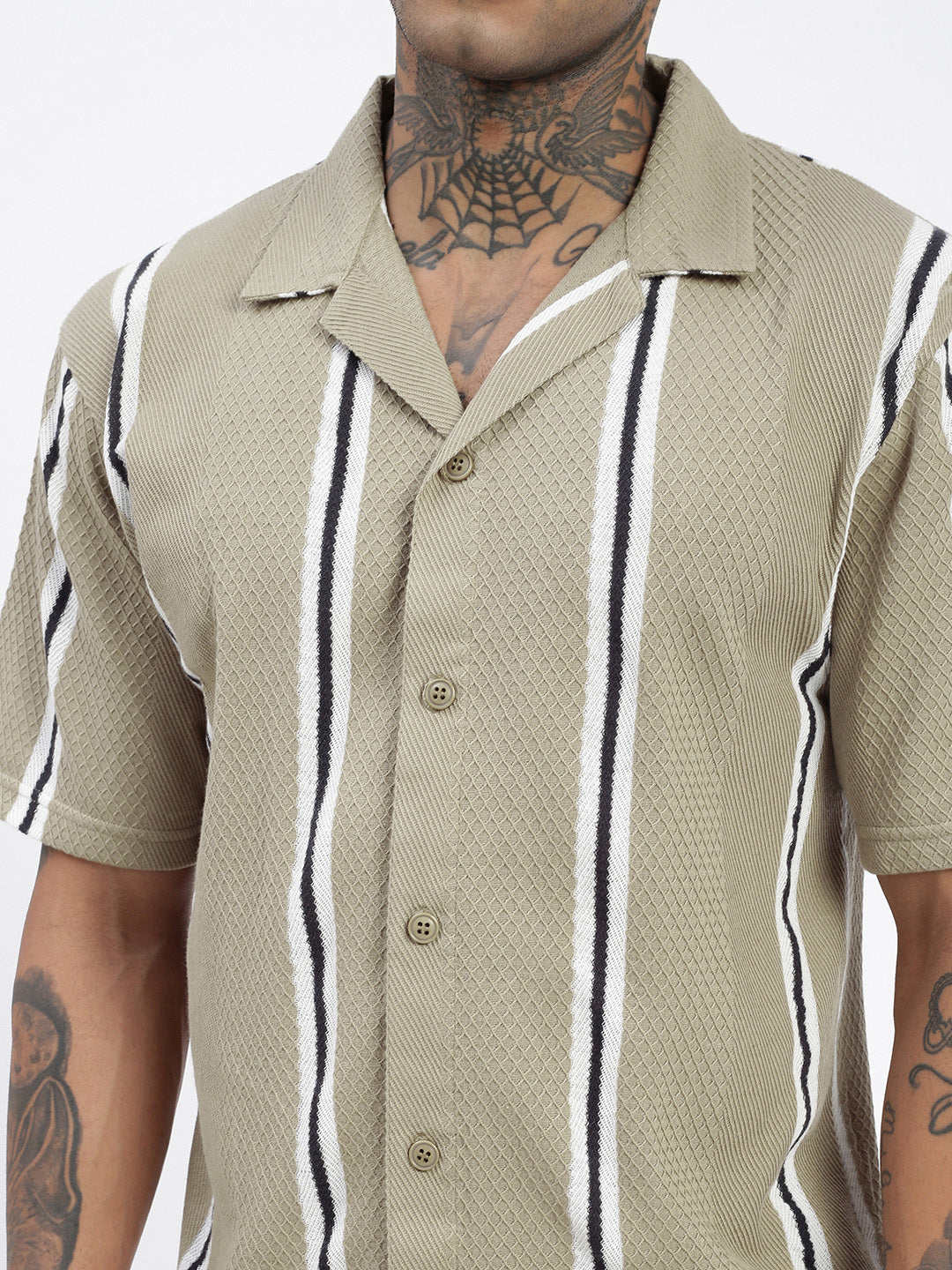 Men Striped Olive Relaxed Fit Shirt