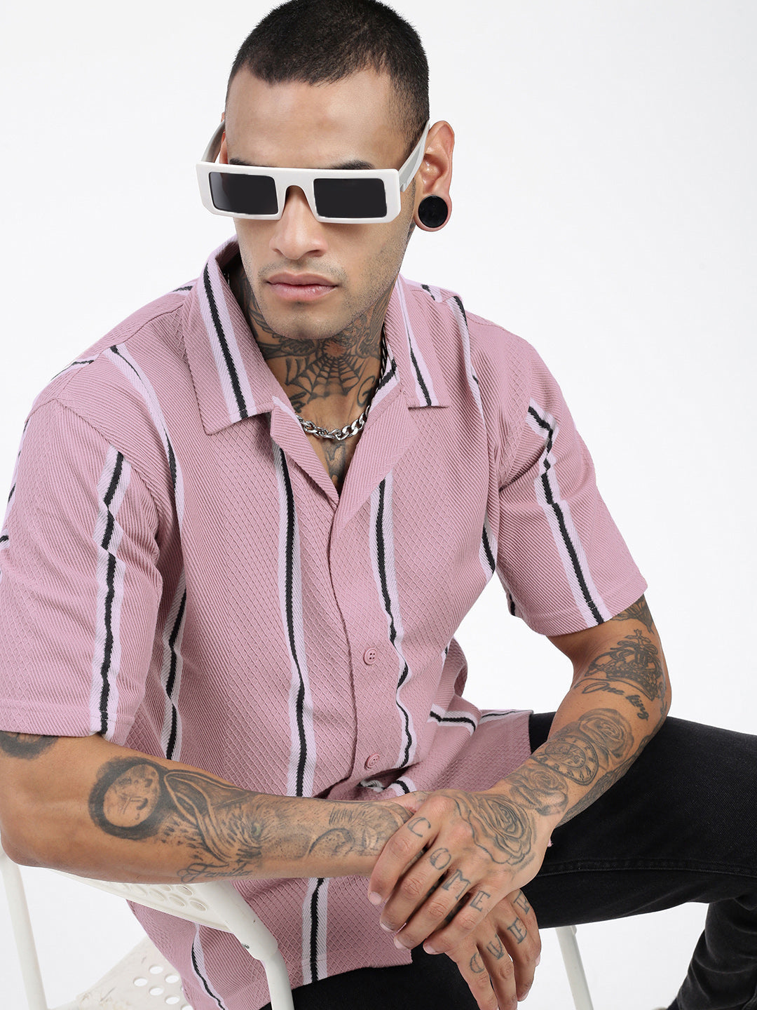 Men Striped Pink Relaxed Fit Shirt