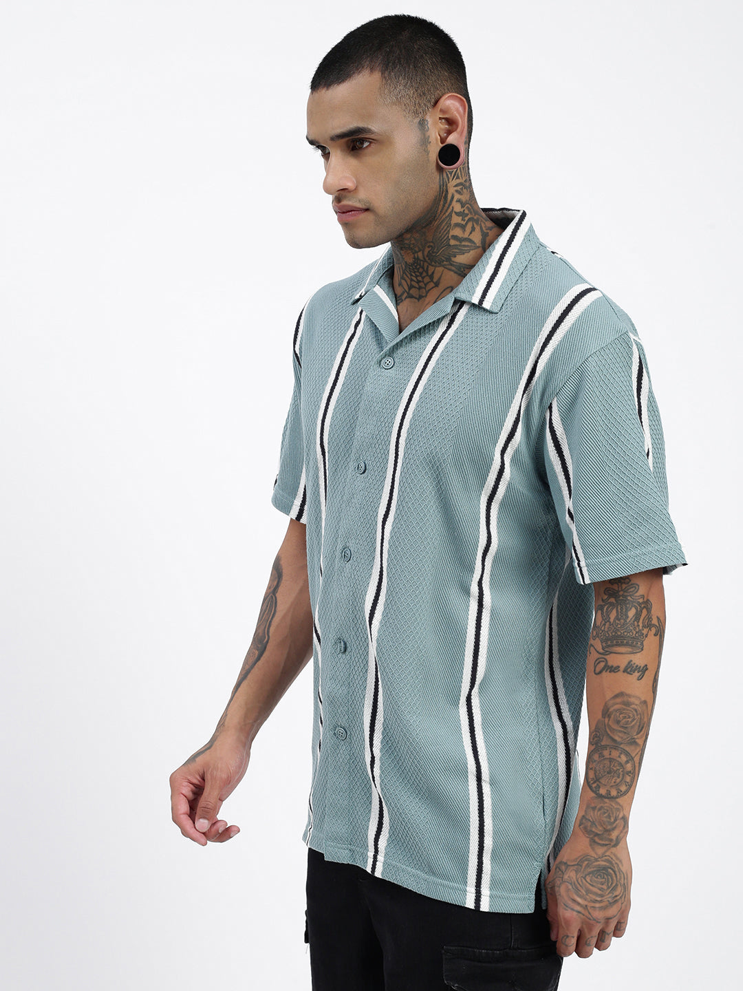 Men Striped Sea Green Relaxed Fit Shirt