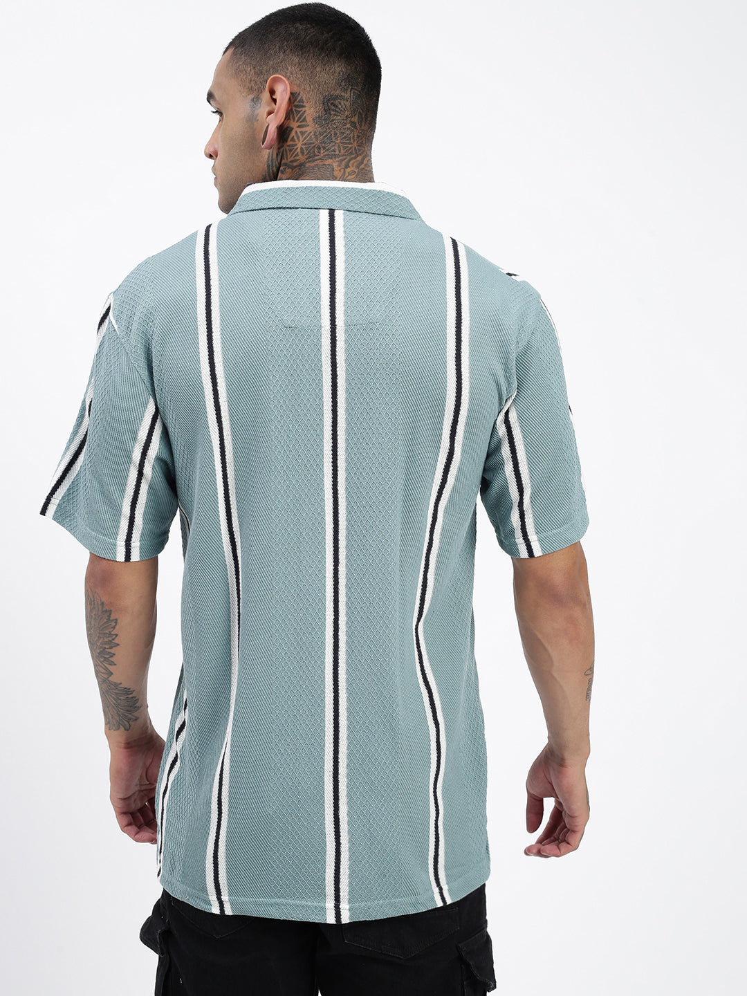 Men Striped Sea Green Relaxed Fit Shirt