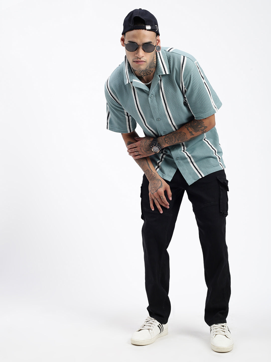 Men Striped Sea Green Relaxed Fit Shirt